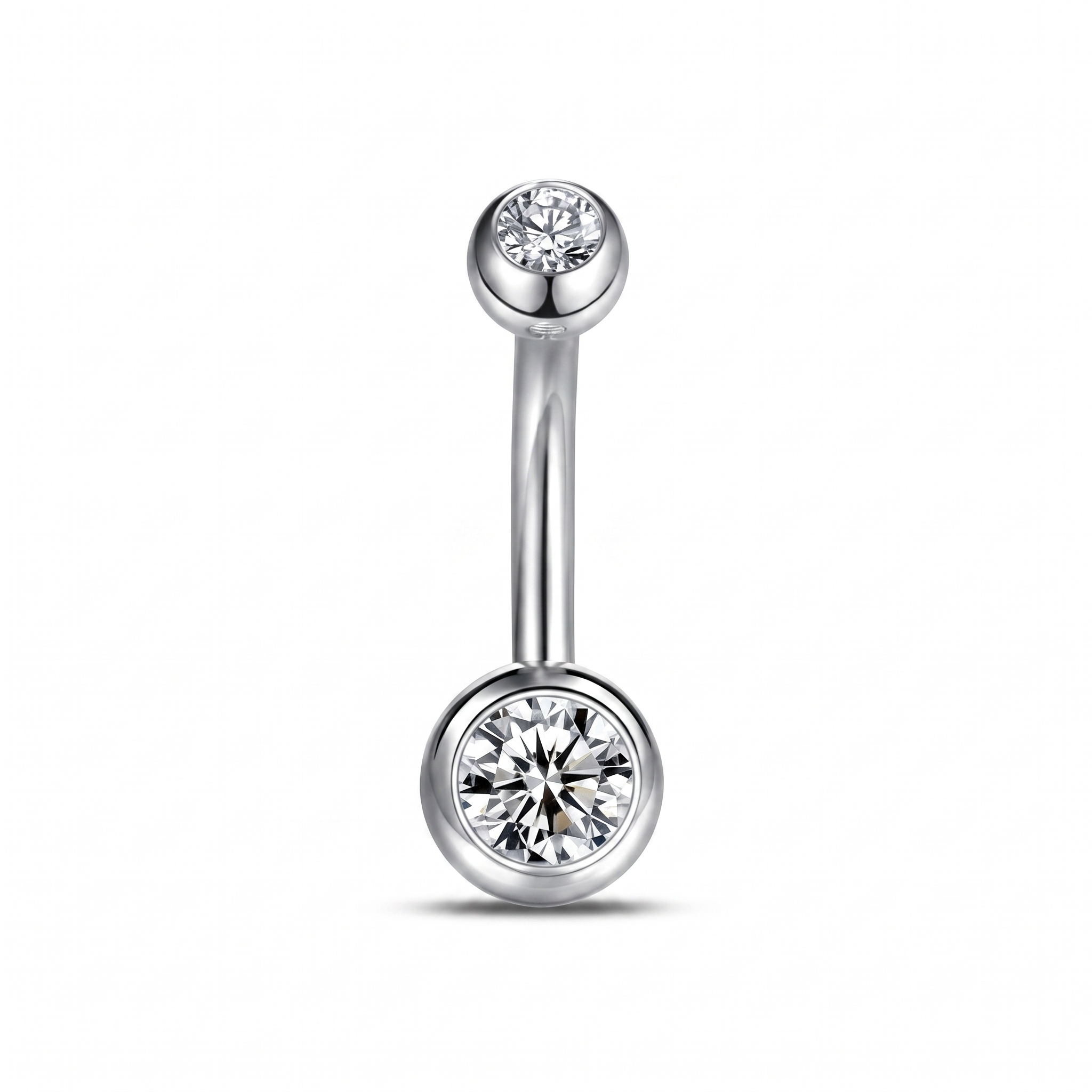 Petite Double Gem CZ belly button ring in silver 10 mm — white background packshot, G23 titanium 14G