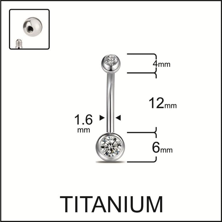 Petite Double Gem belly button piercing ring in silver 12 mm — implant-grade G23 titanium 14G