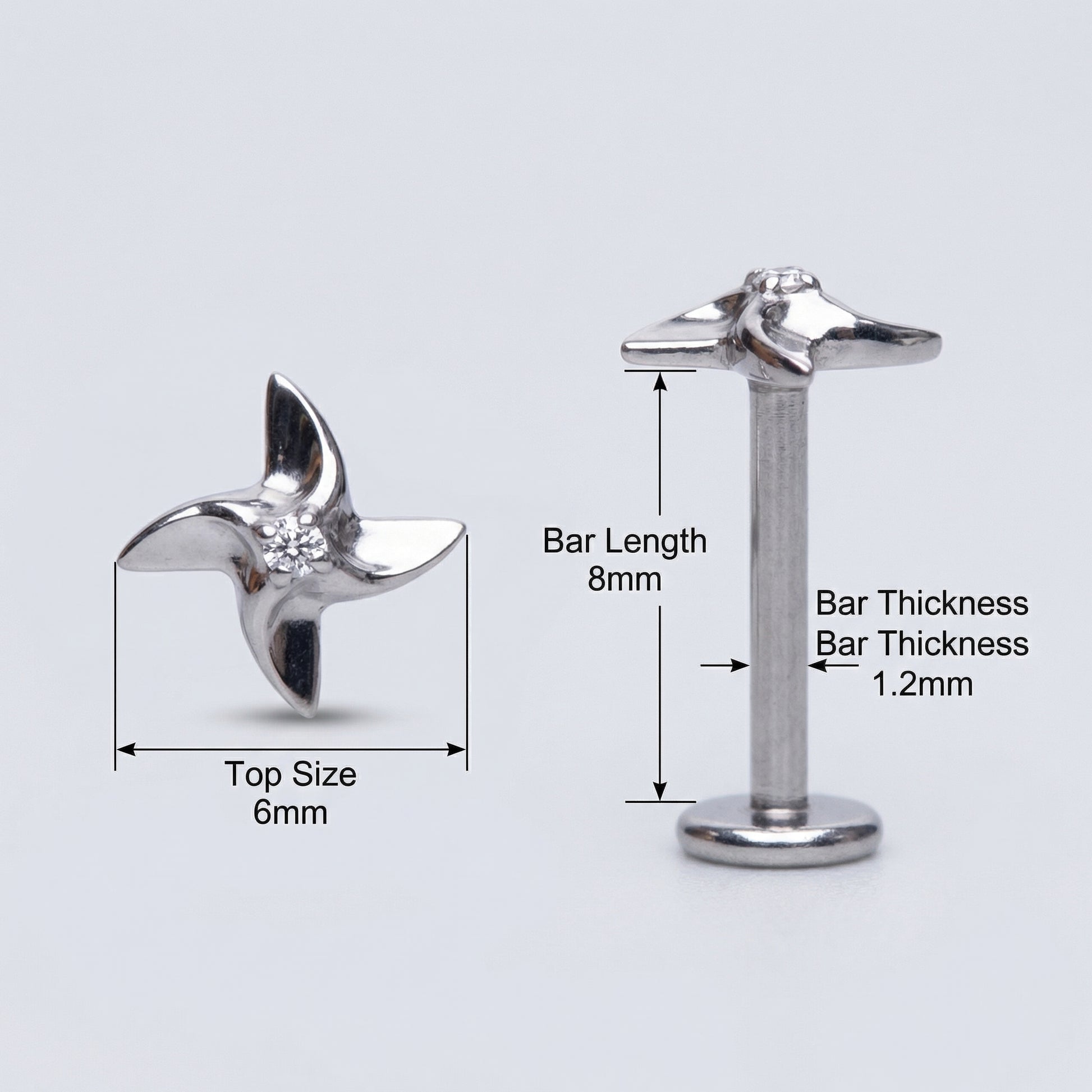 Diagram showing bar measurements for the silver titanium .