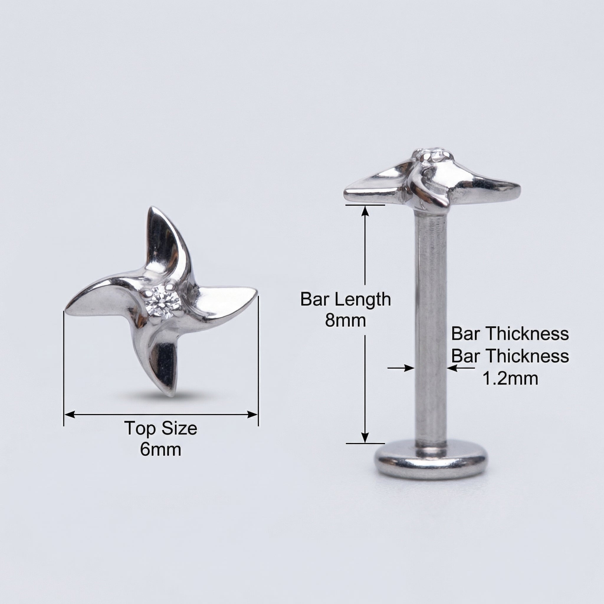 Diagram showing bar measurements for the silver titanium .