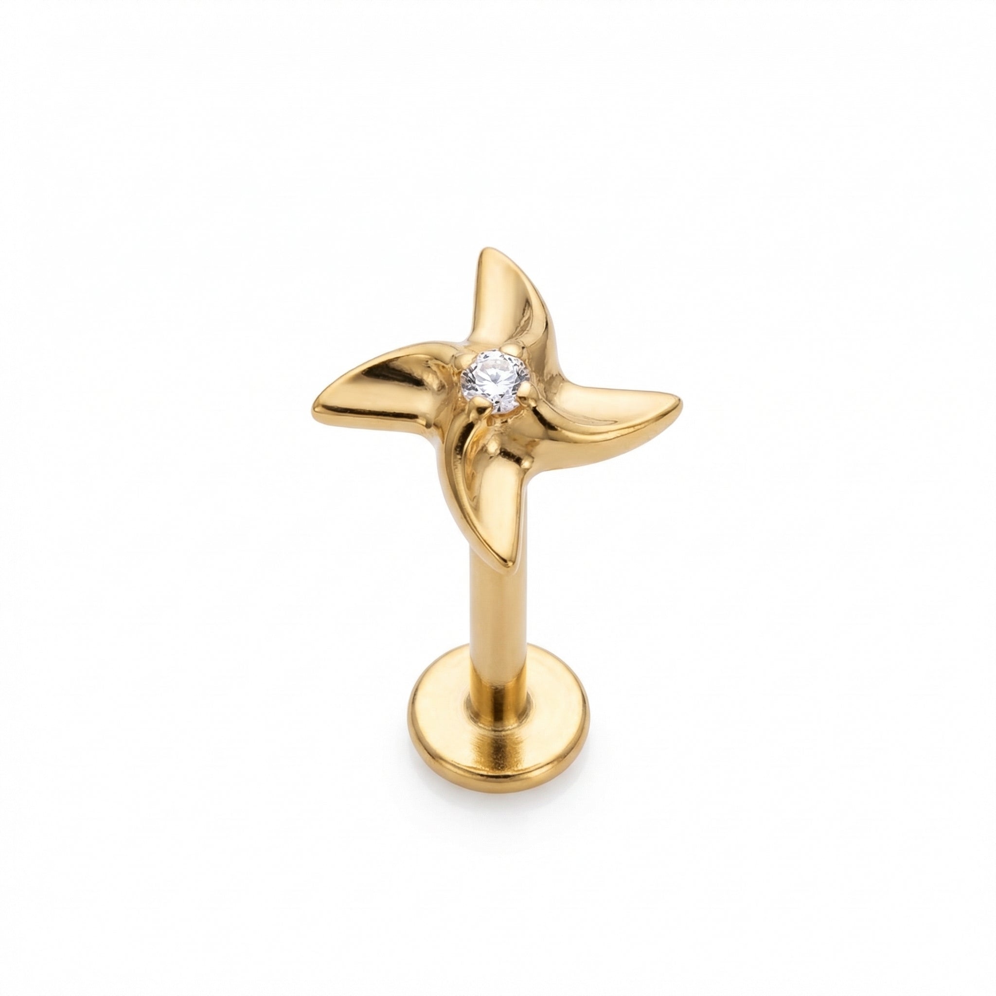 Pinwheel Medusa Piercing Jewelry - Single gold windmill cartilage