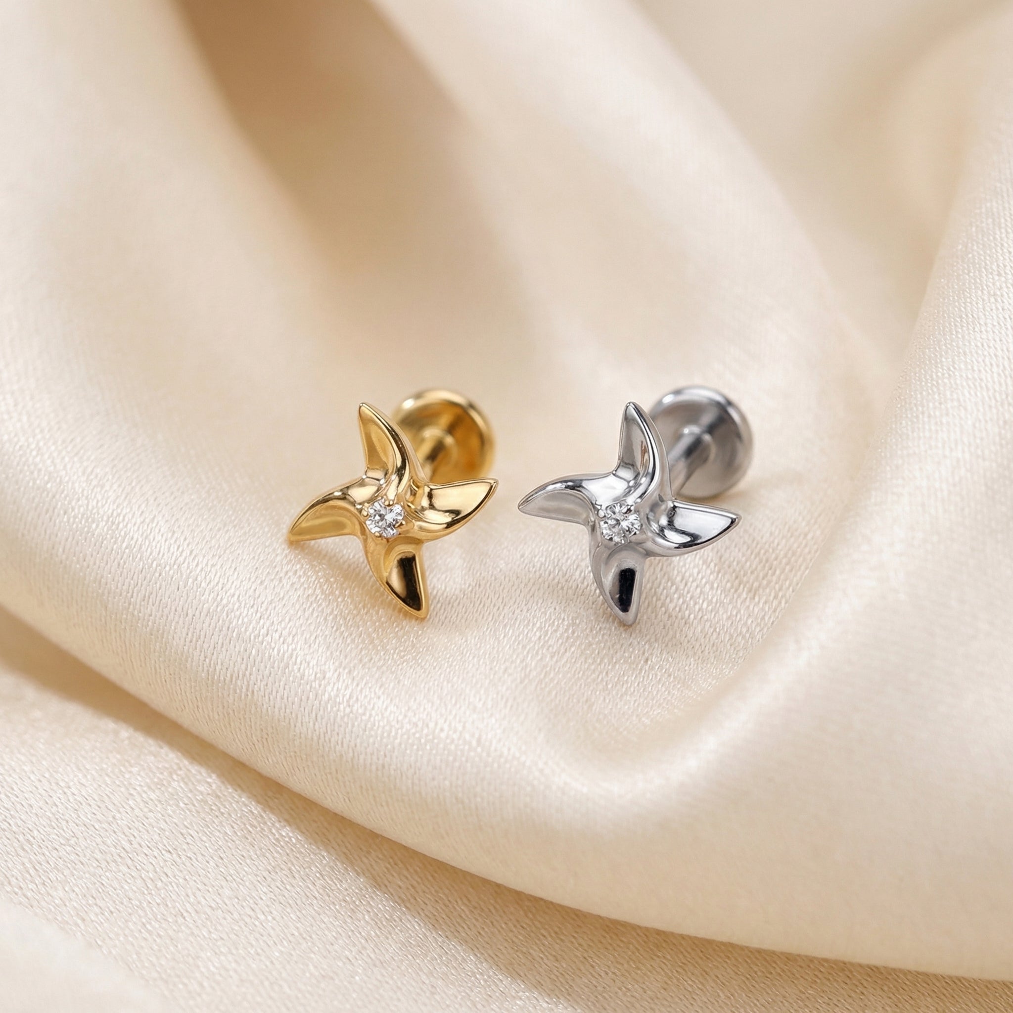 Pinwheel Medusa Piercing Jewelry - Gold and silver playful