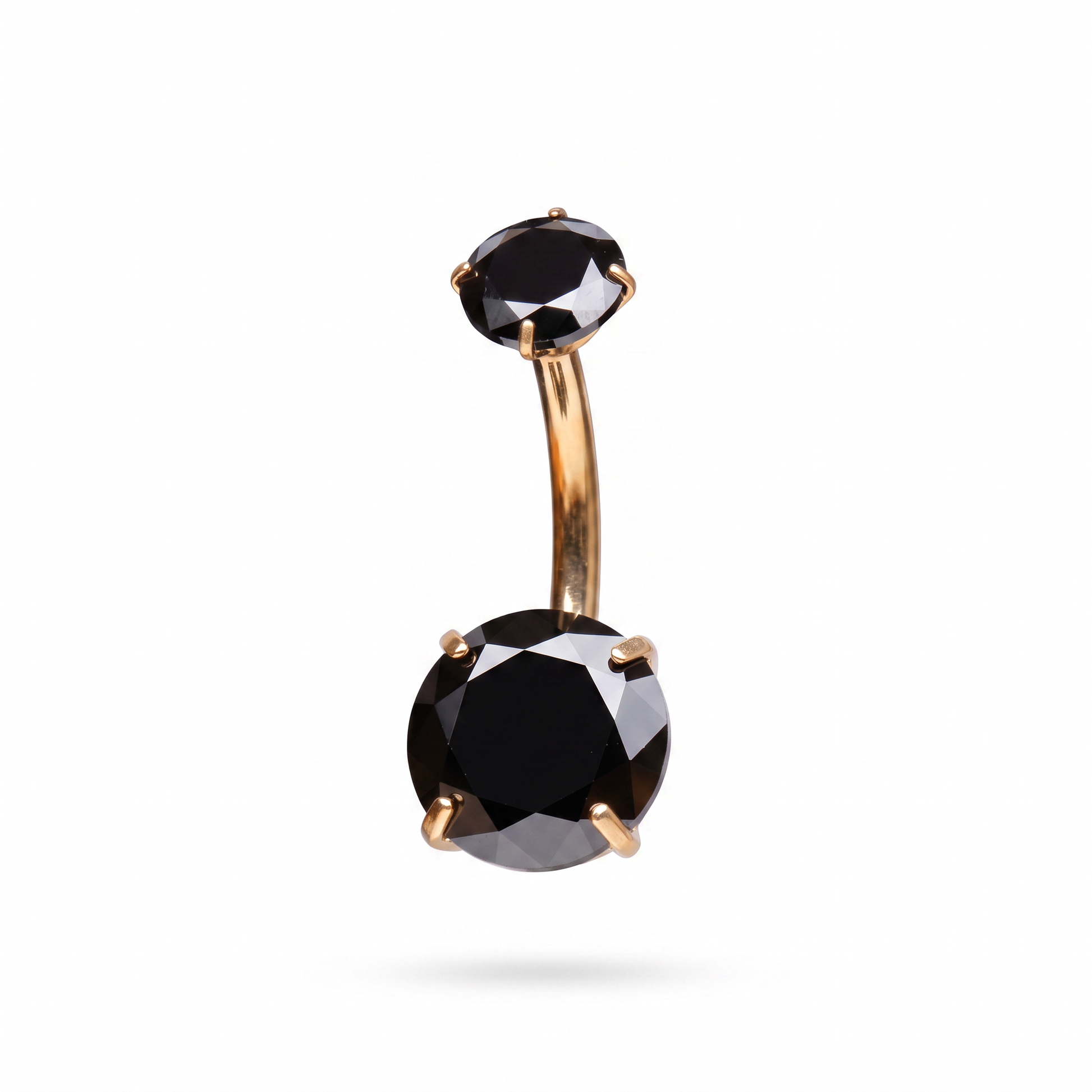 Prong-Set Gem belly button ring in black gem — white background packshot, G23 titanium 14G