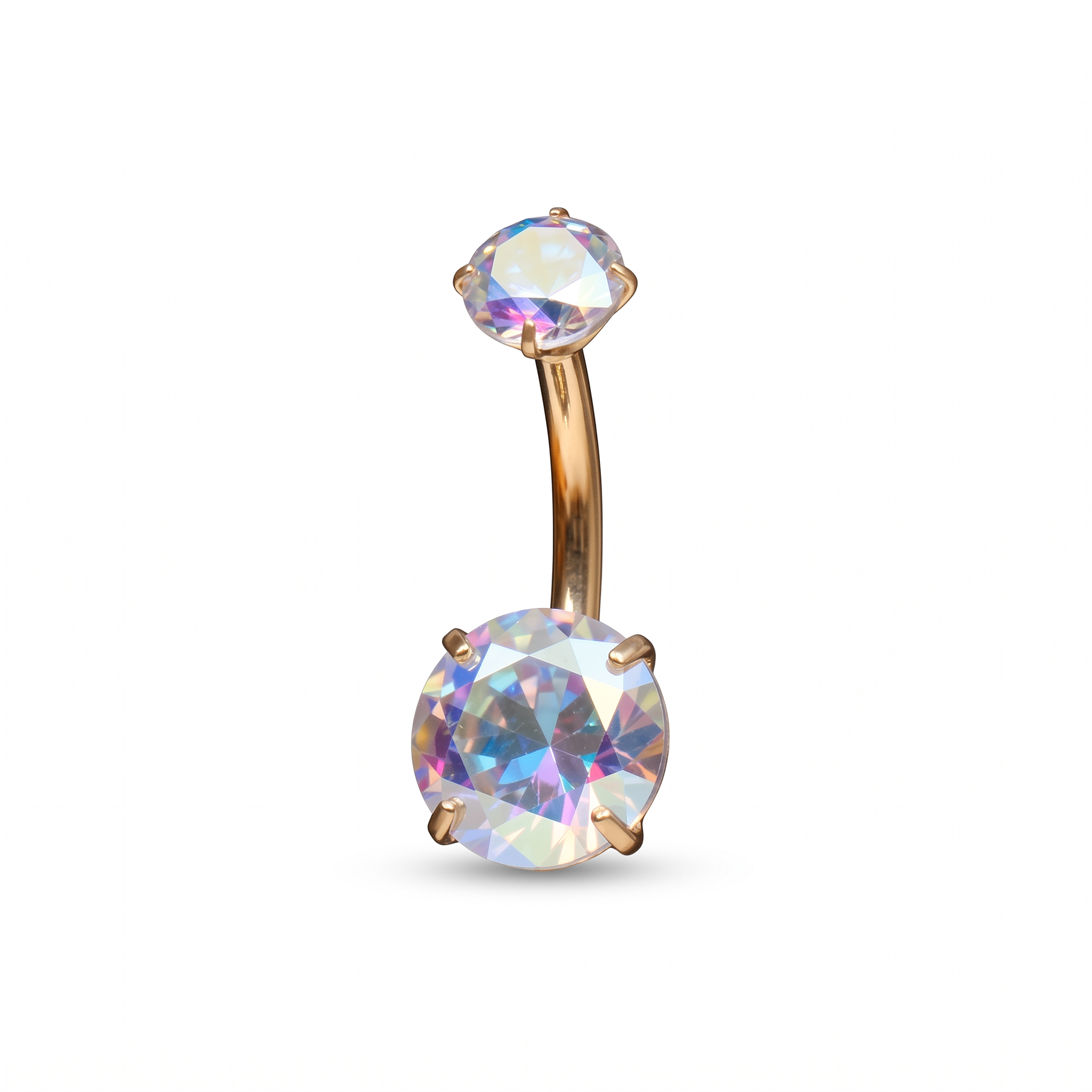 Prong-Set Gem belly button ring in aurora gem — white background packshot, G23 titanium 14G