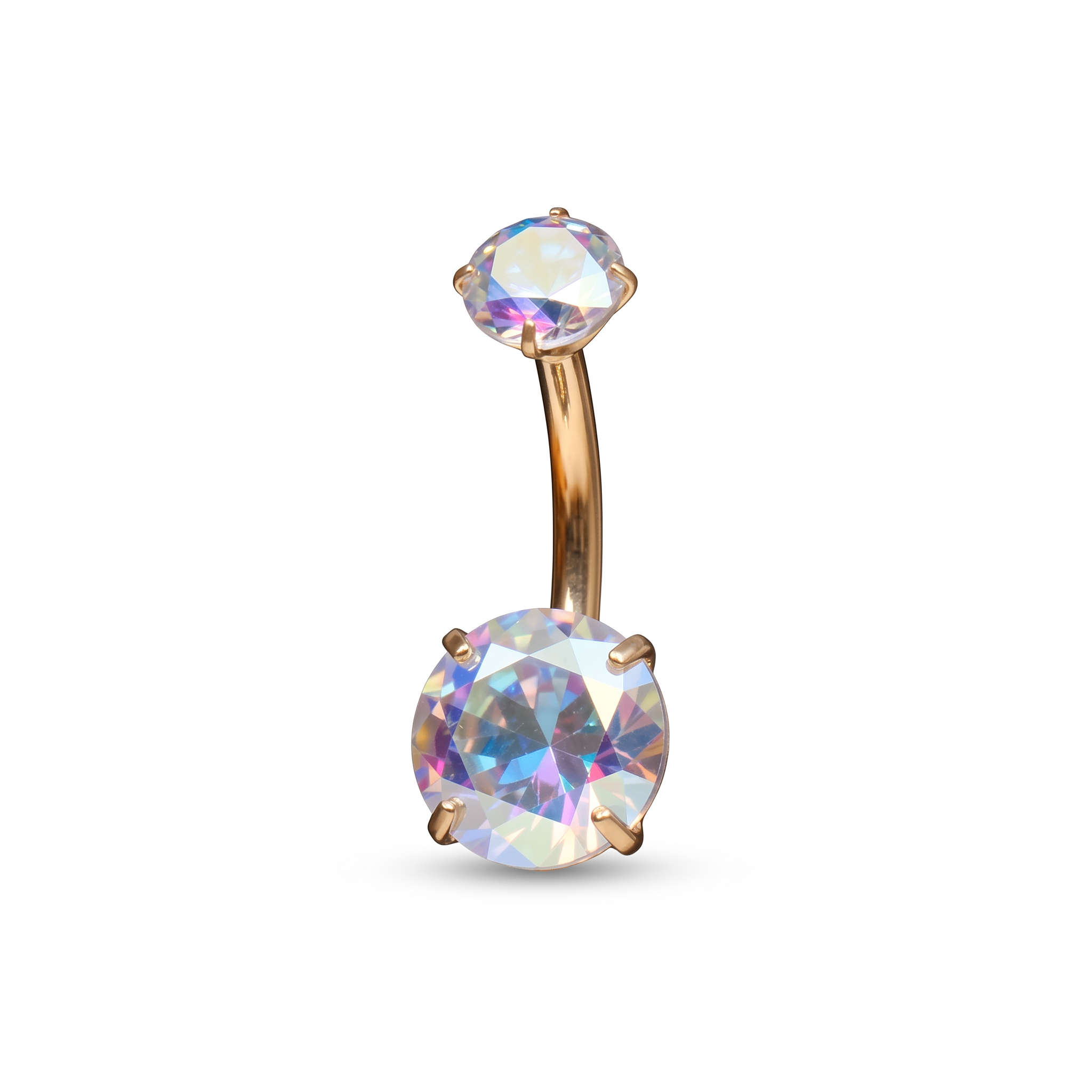 Prong-Set Gem belly button ring in aurora gem — white background packshot, G23 titanium 14G