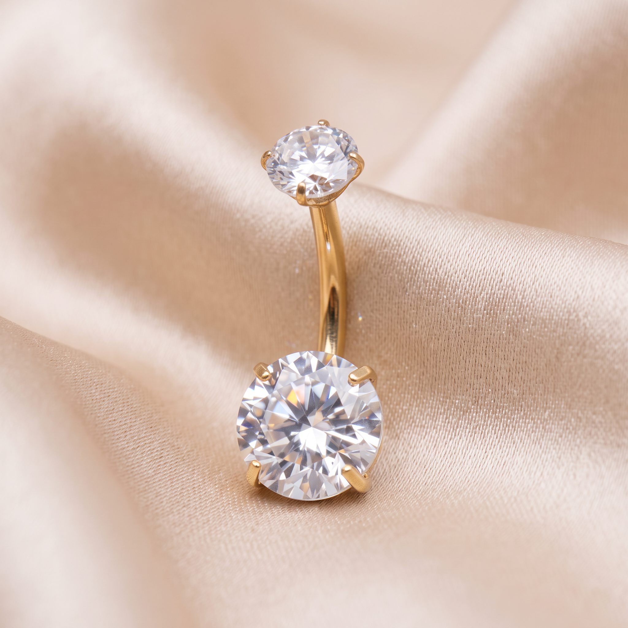 Prong-Set Gem belly button ring in gold crystal on champagne satin — G23 titanium 14G