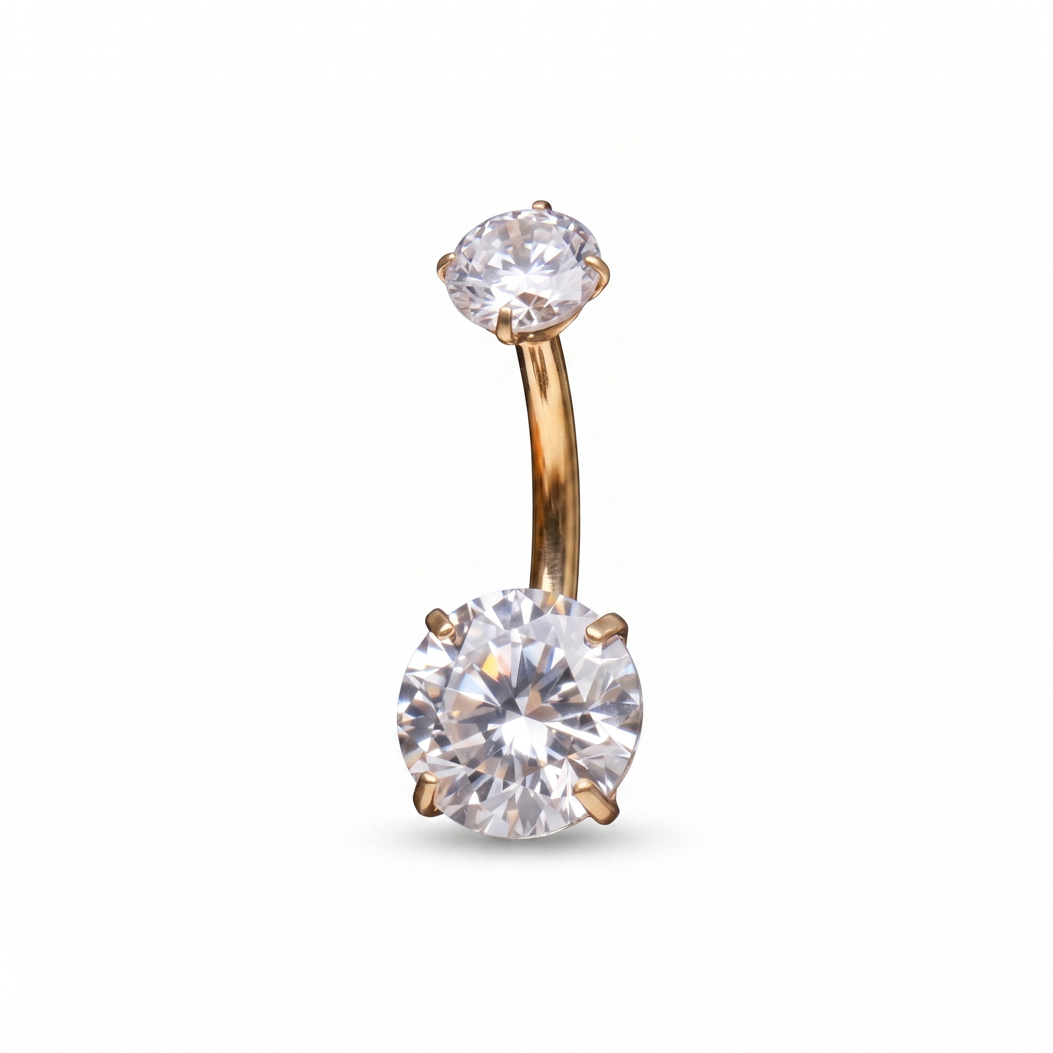 Prong-Set Gem belly button ring in gold crystal — white background packshot, G23 titanium 14G
