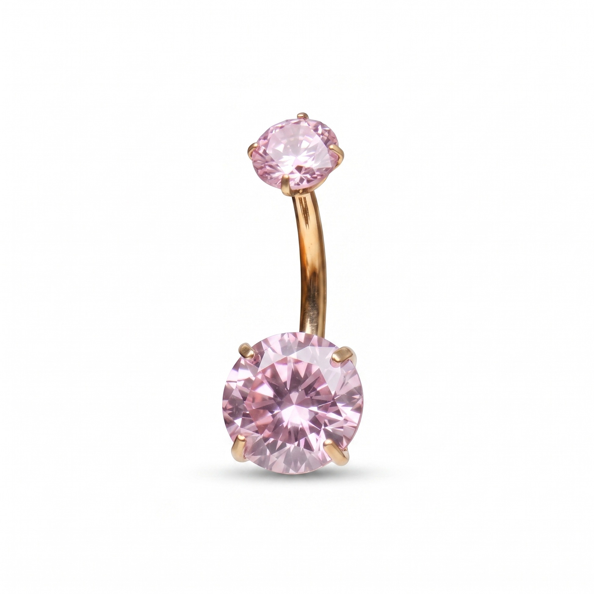 Prong-Set Gem belly button ring in pink gem — white background packshot, G23 titanium 14G