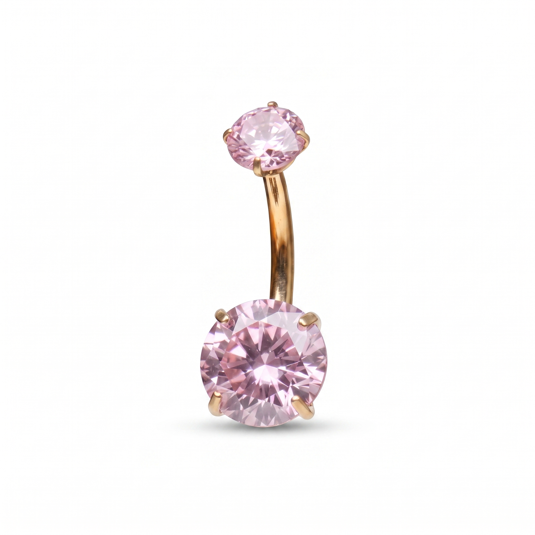 Prong-Set Gem belly button ring in pink gem — white background packshot, G23 titanium 14G