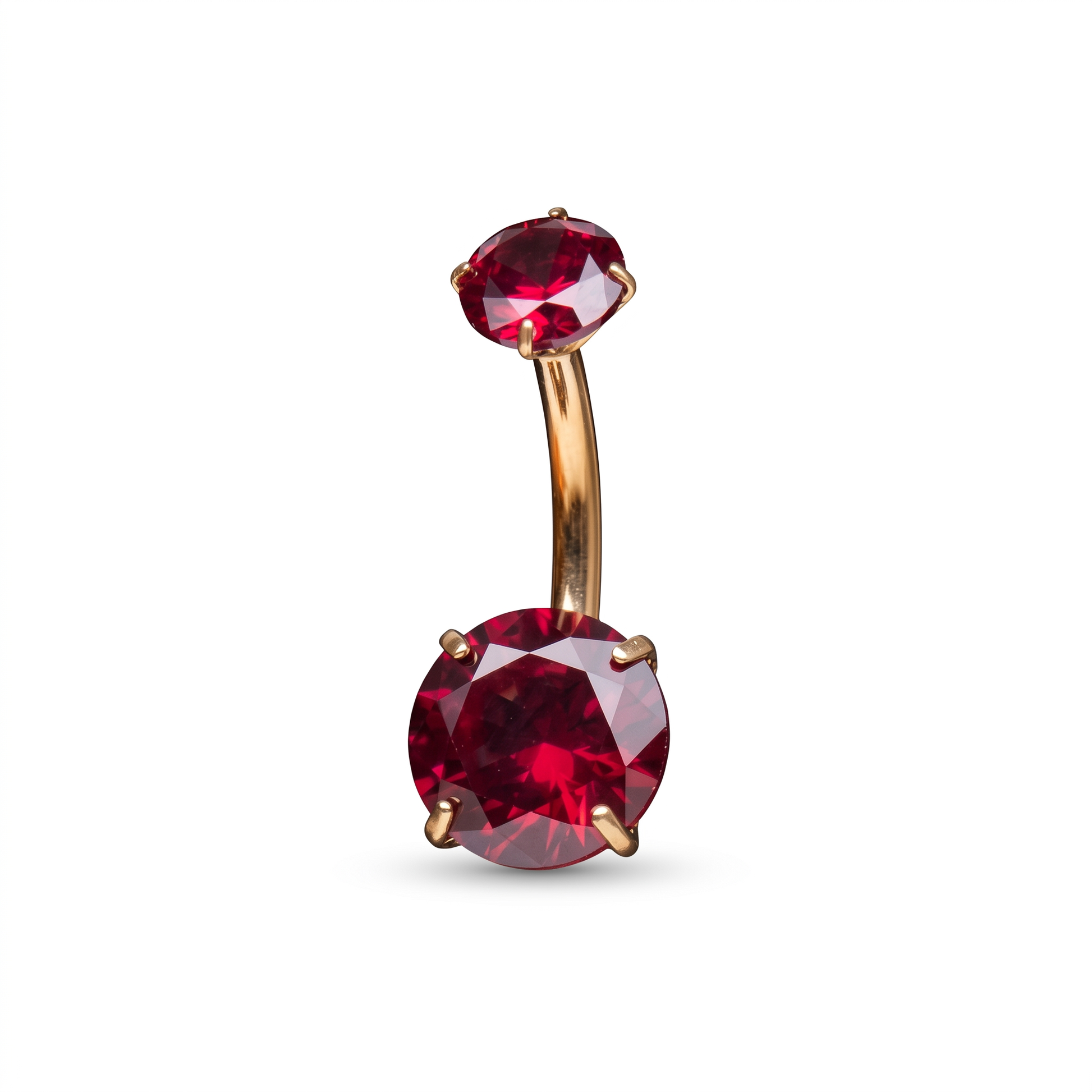 Prong-Set Gem belly button ring in red gem — white background packshot, G23 titanium 14G