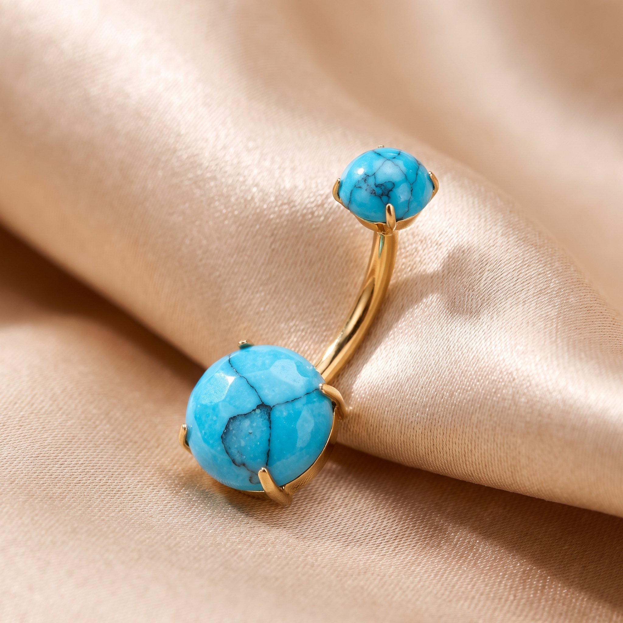 Prong-Set Gem belly button ring in turquoise gem on champagne satin — G23 titanium 14G