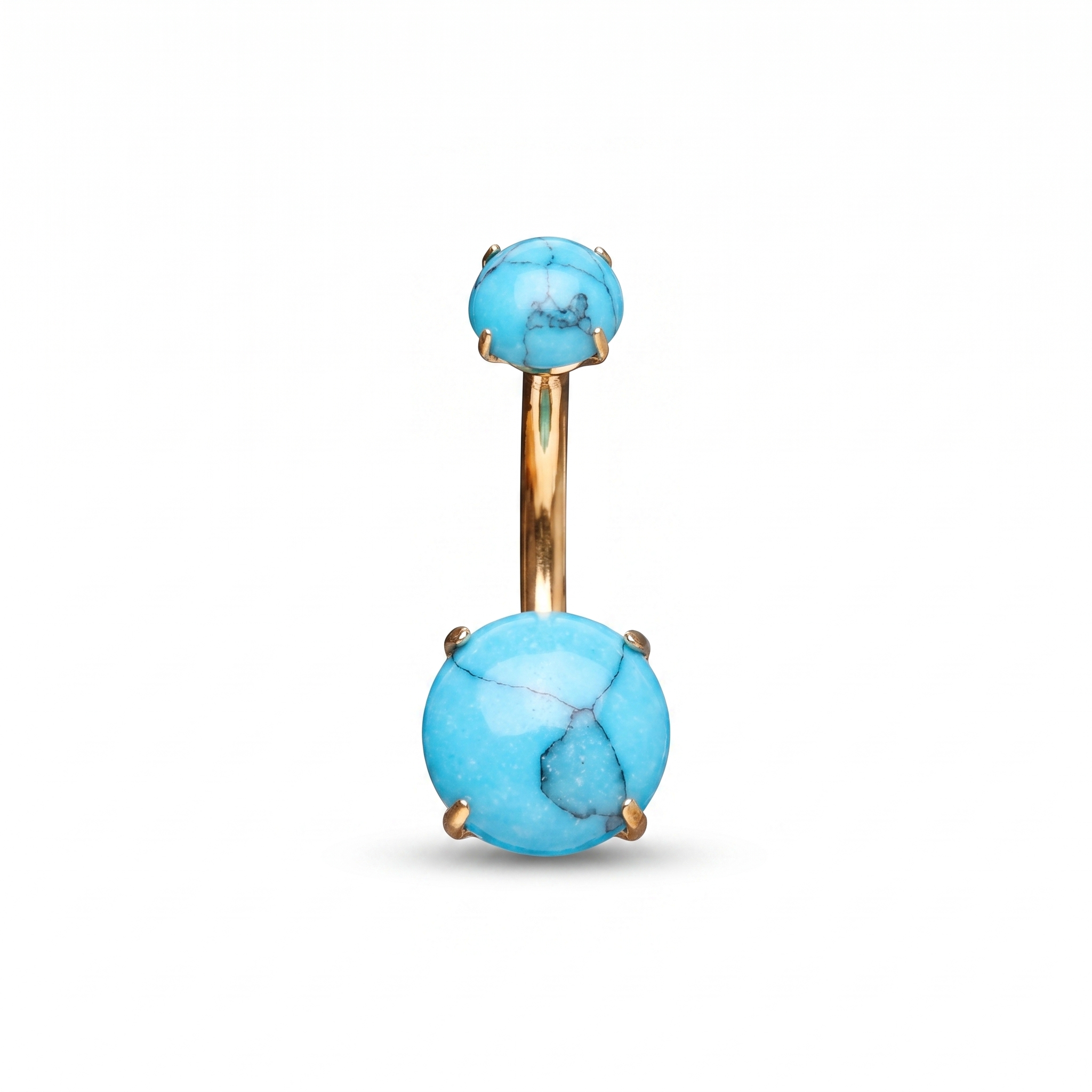 Prong-Set Gem belly button ring in turquoise gem — white background packshot, G23 titanium 14G
