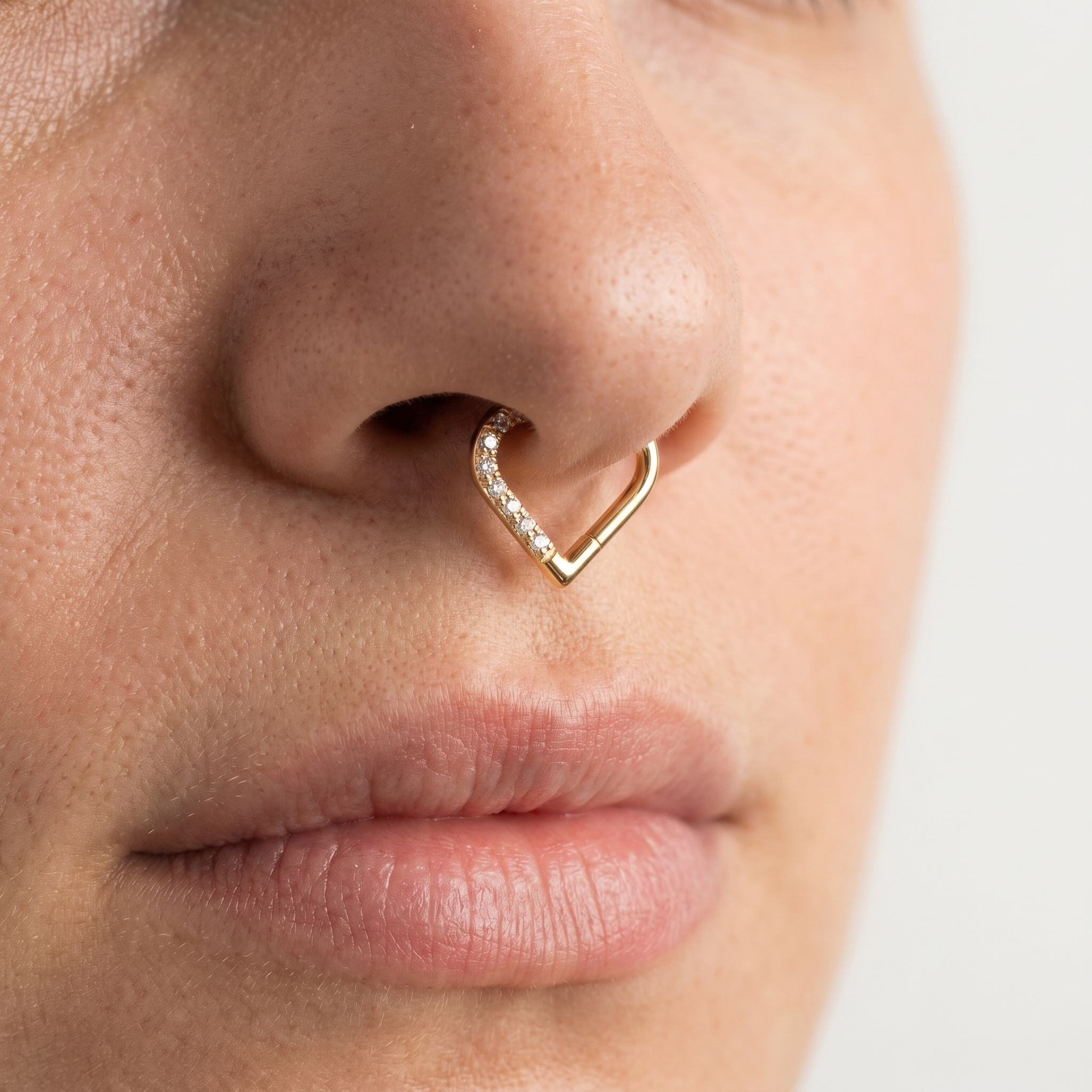 Romantic Piercing In Septum - Gold romantic heart shaped