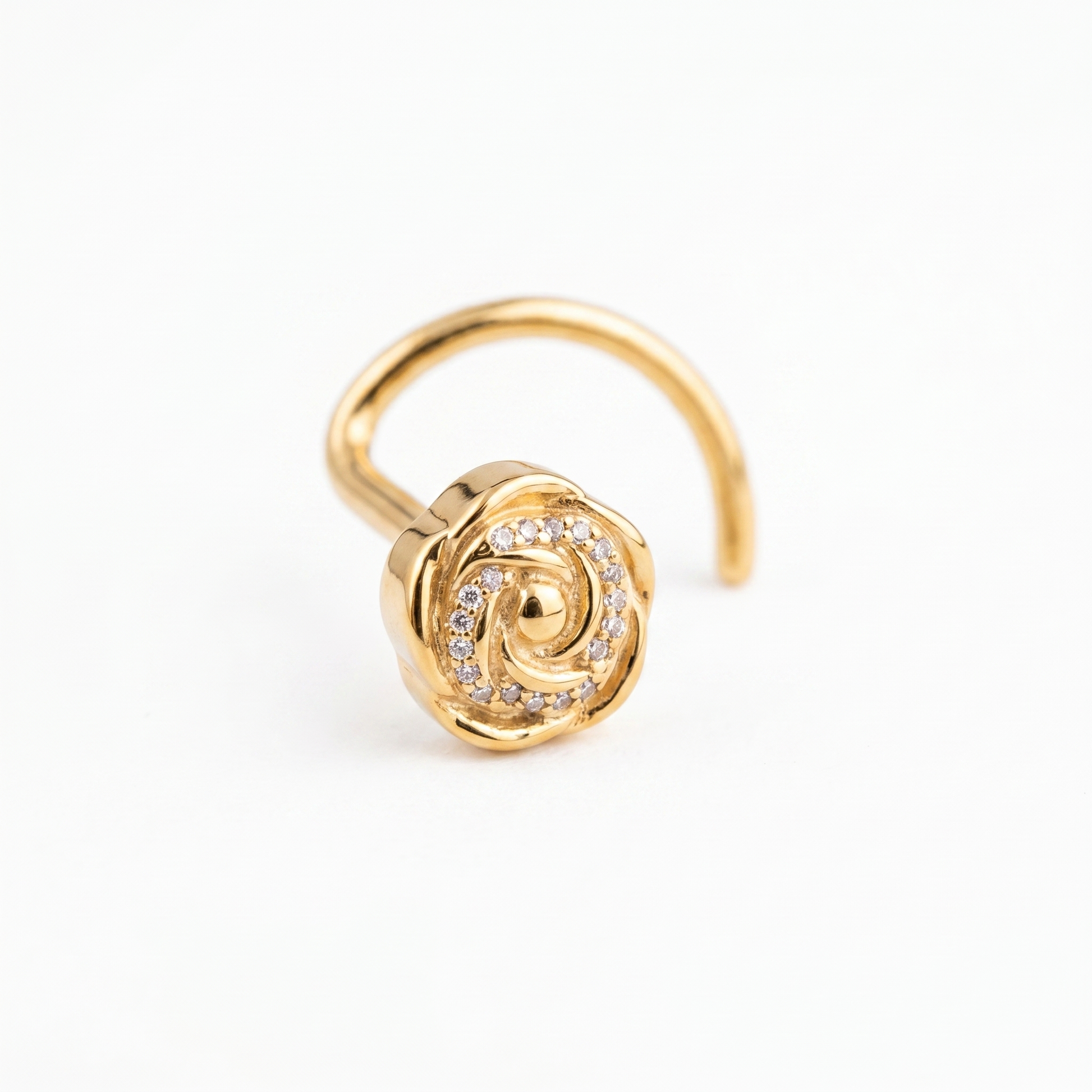 rose nose stud worn on a model — hypoallergenic titanium