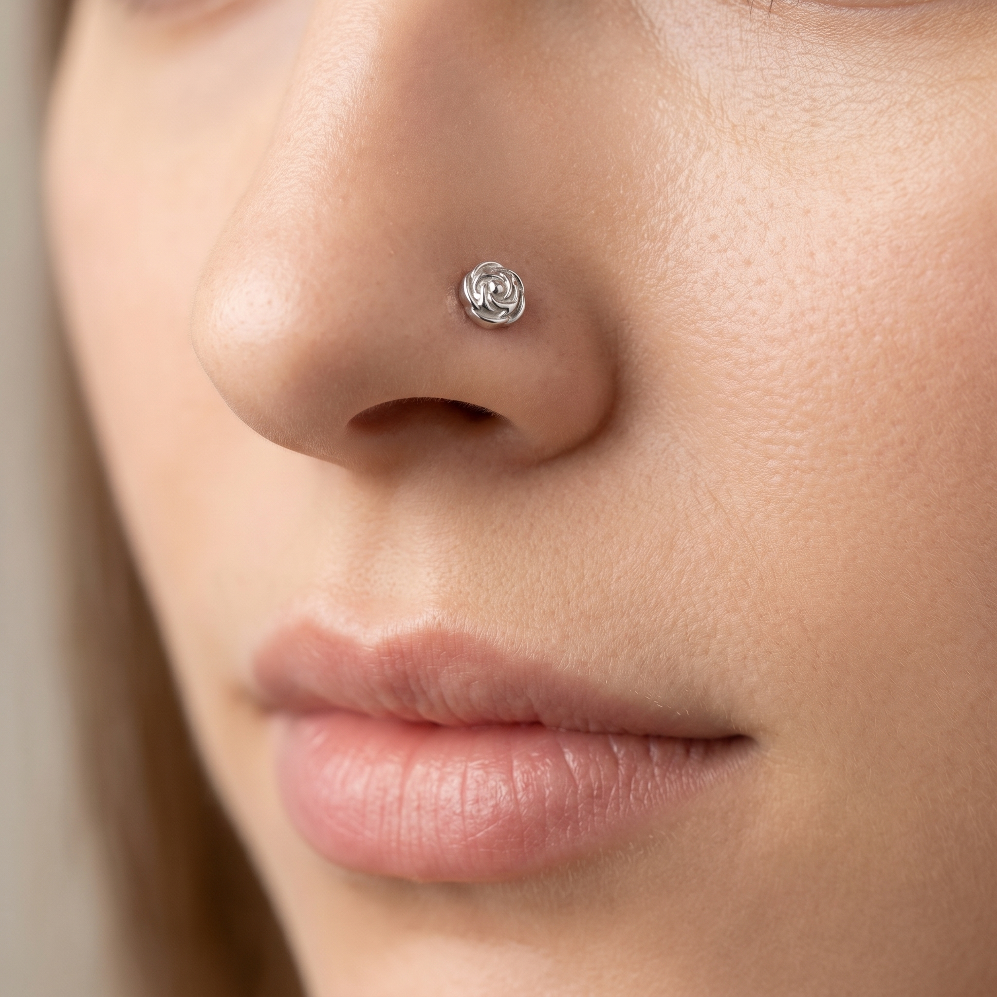 rose nose stud product detail — gold and silver finish