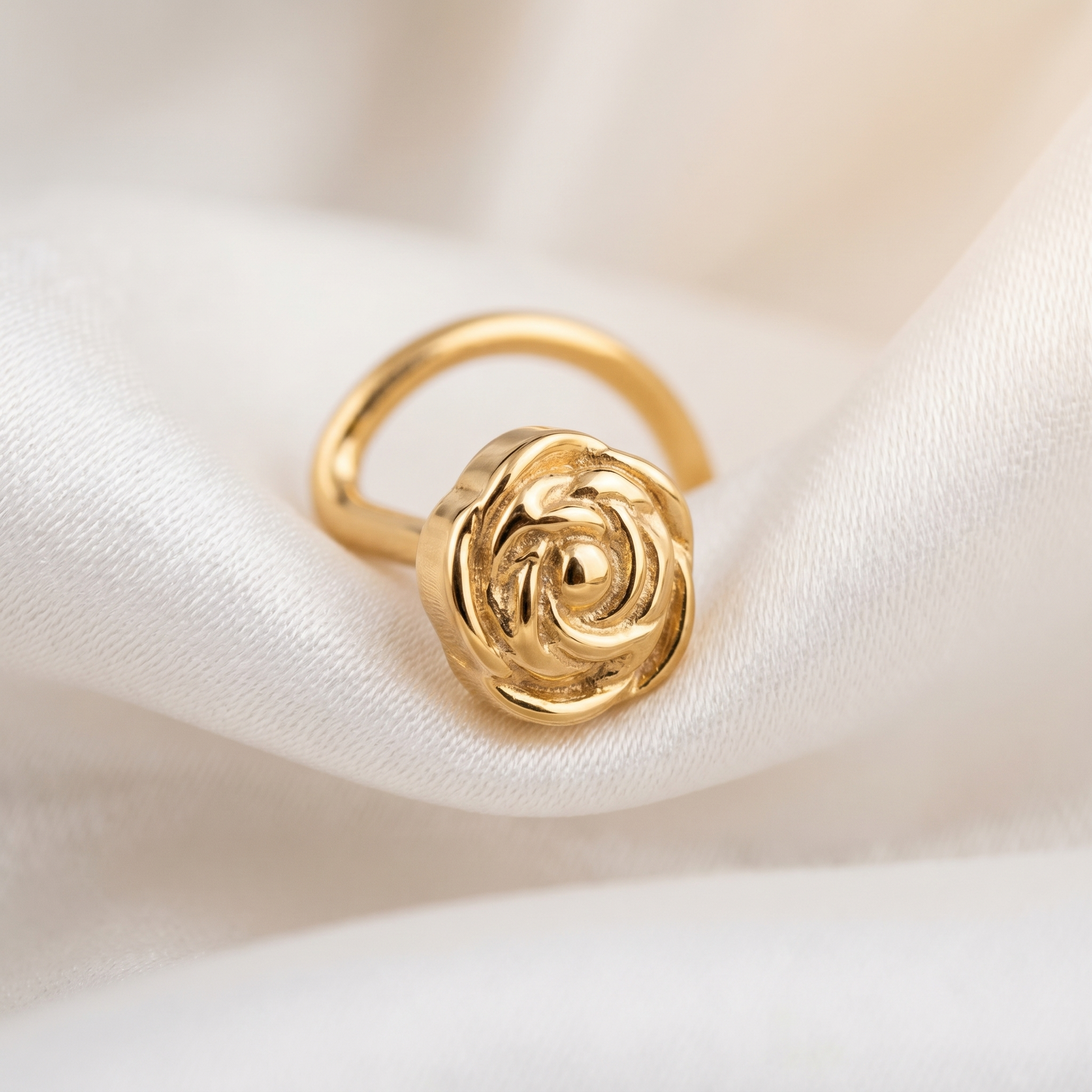 rose nose stud on satin fabric — G23 titanium 20G