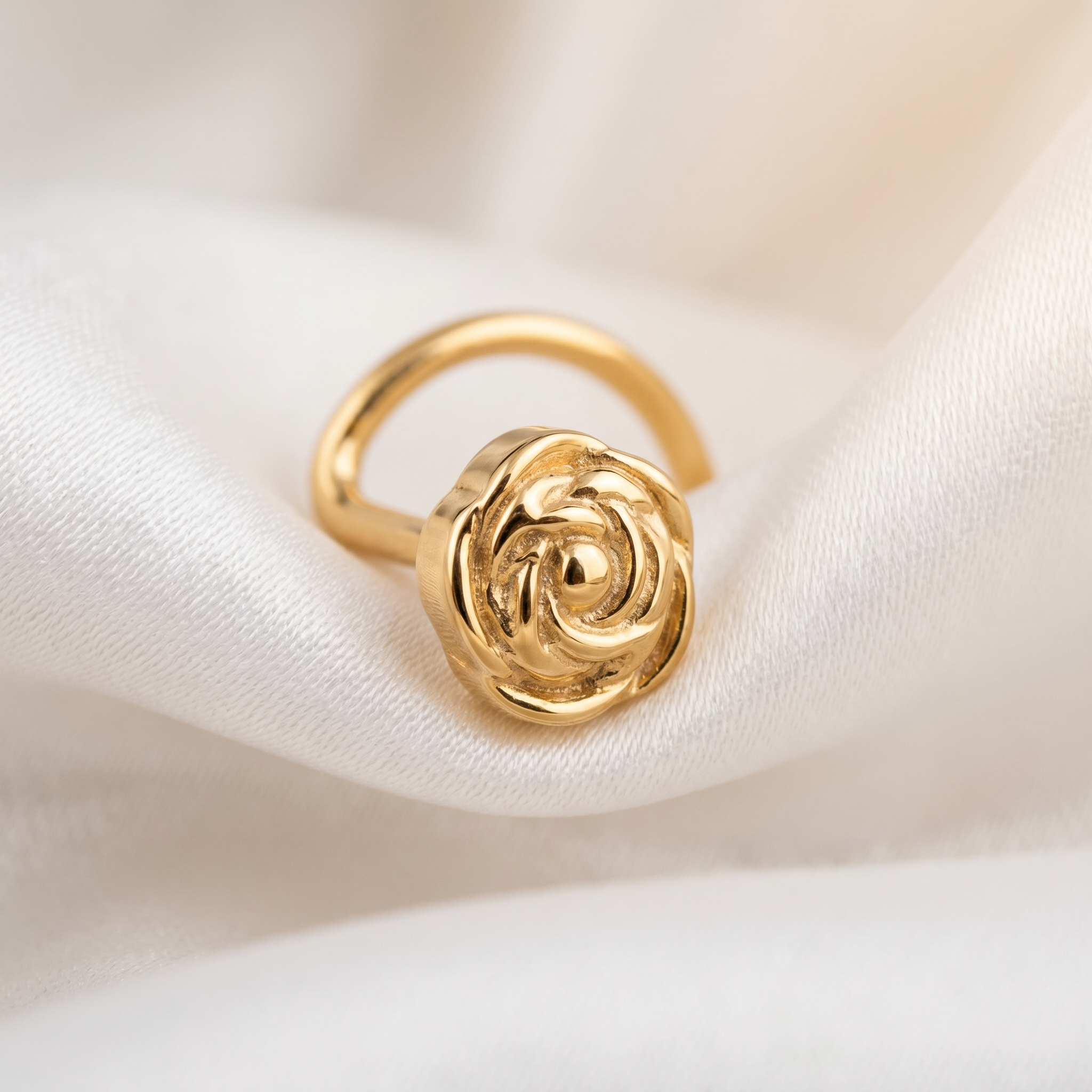 rose nose stud on satin fabric — G23 titanium 20G