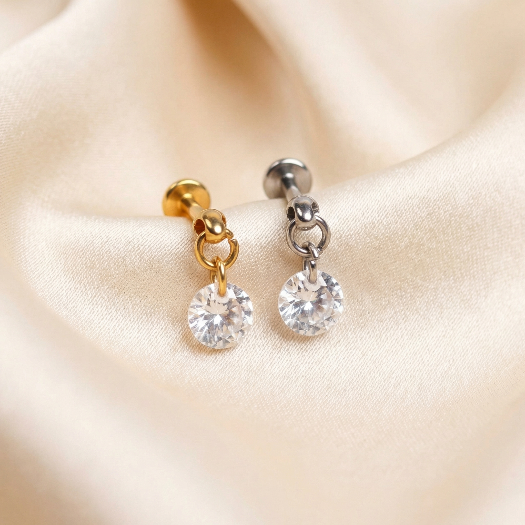 Round Front Helix Piercing - Gold and silver round