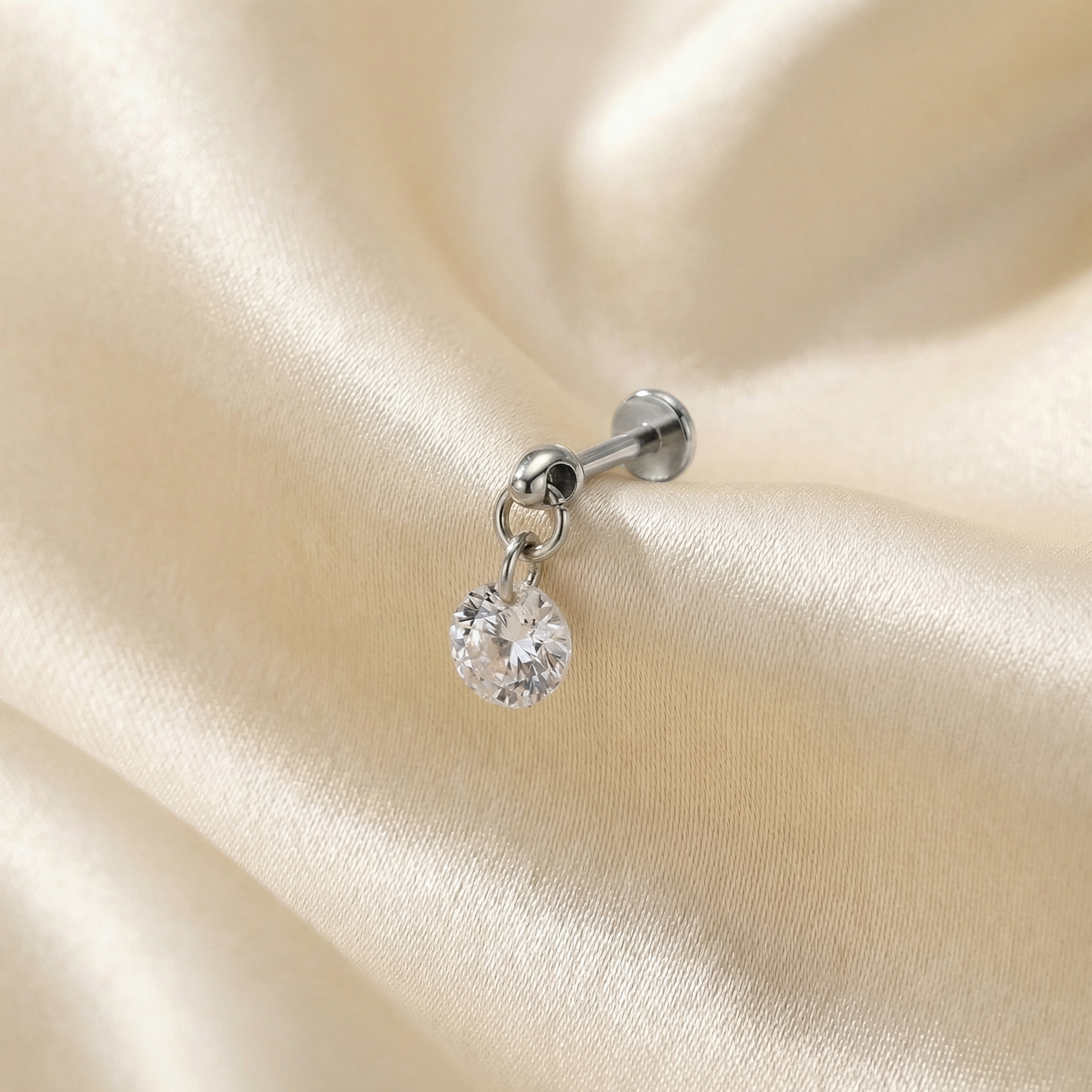 Round Front Helix Piercing - Silver round zircon dangle