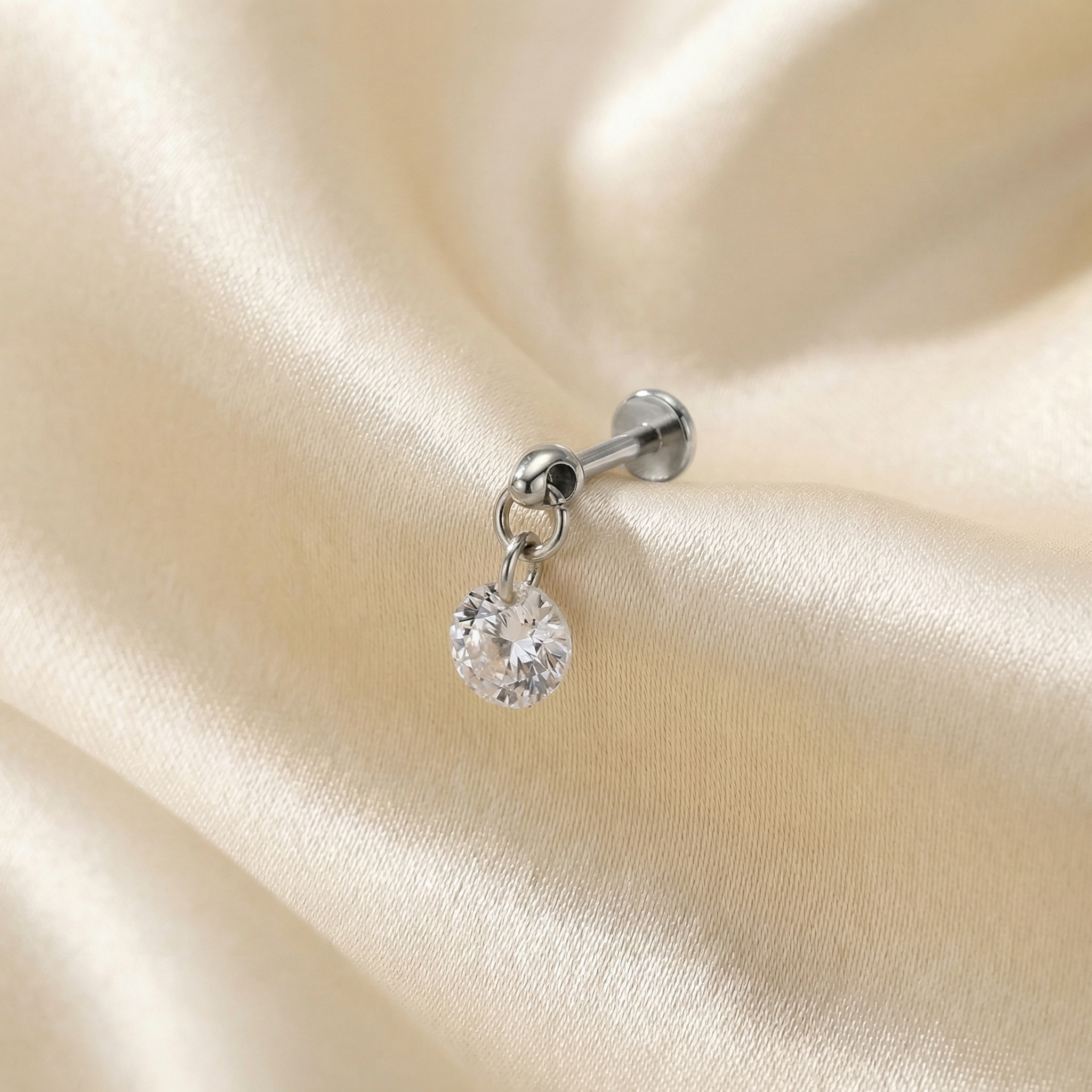 Round Front Helix Piercing - Silver round zircon dangle