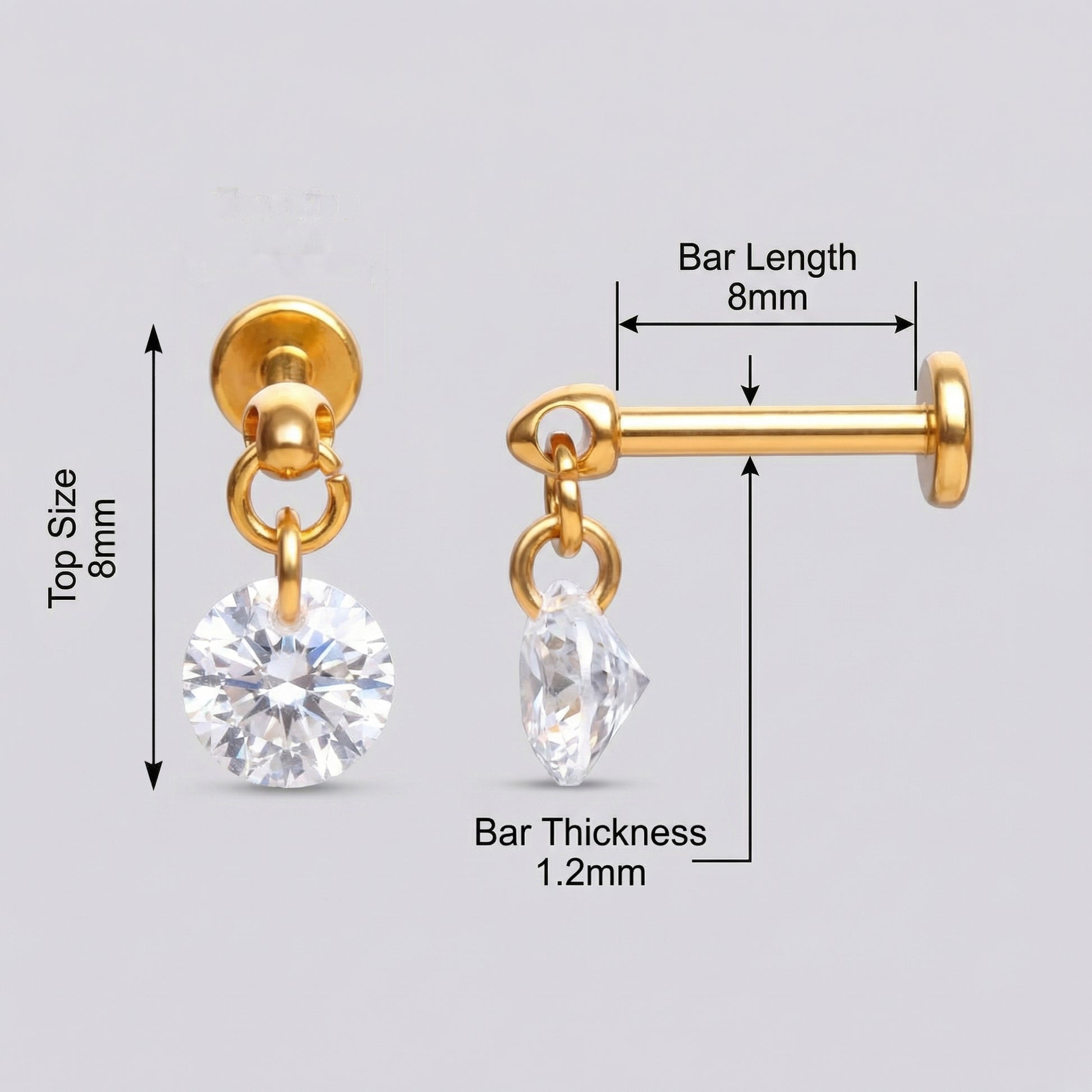 Round Front Helix Piercing - Diagram of a gold