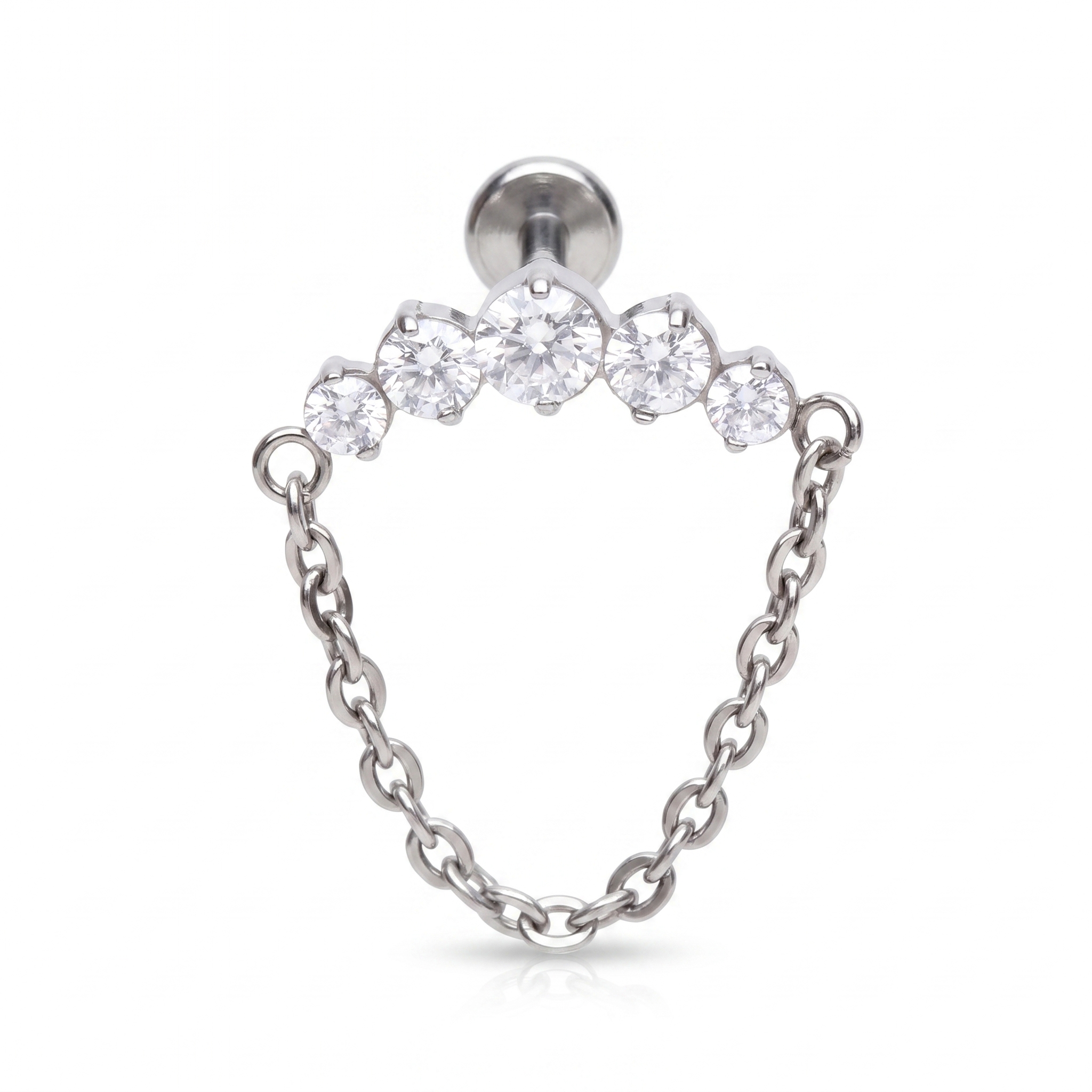 Silver Front Helix Piercing - 16g titanium cartilage stud