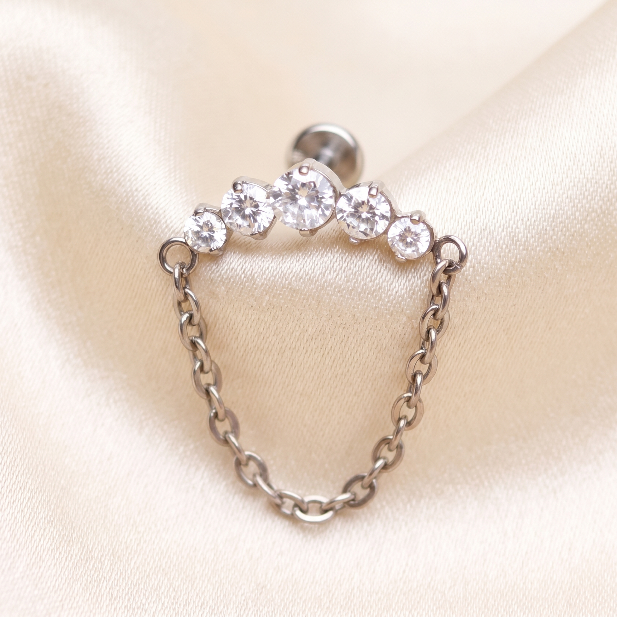 Silver Front Helix Piercing - Elegant silver chain piercing