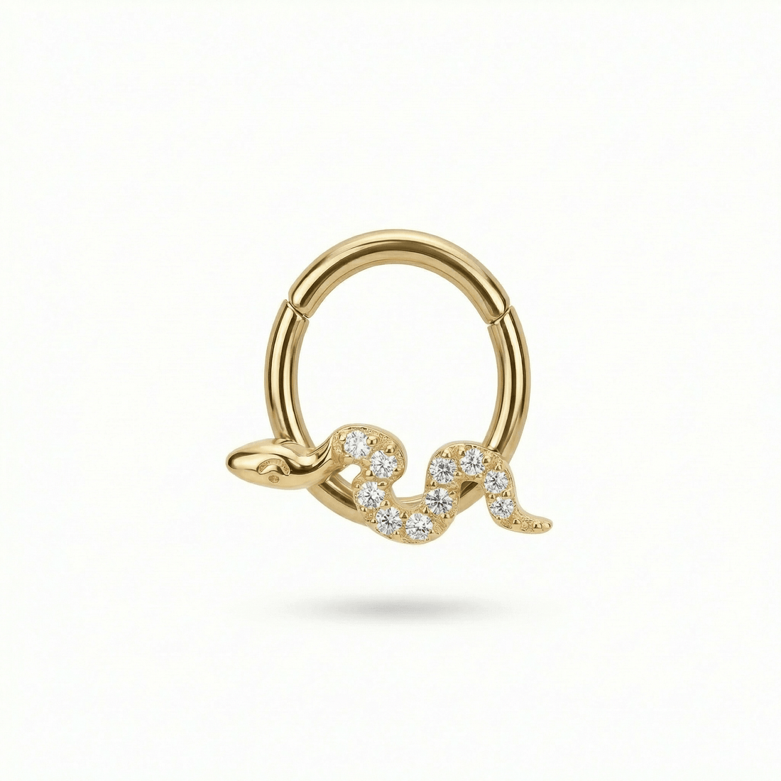 Gold snake zircon daith stud — small septum placement