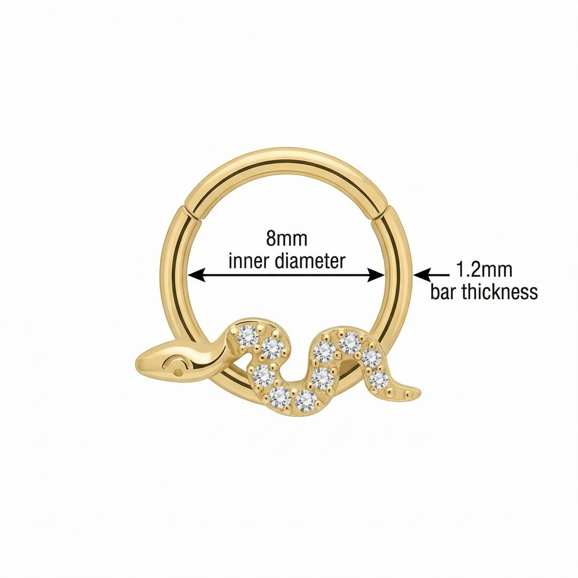Snake Daith Piercing Jewelry - Sizing chart diagram for