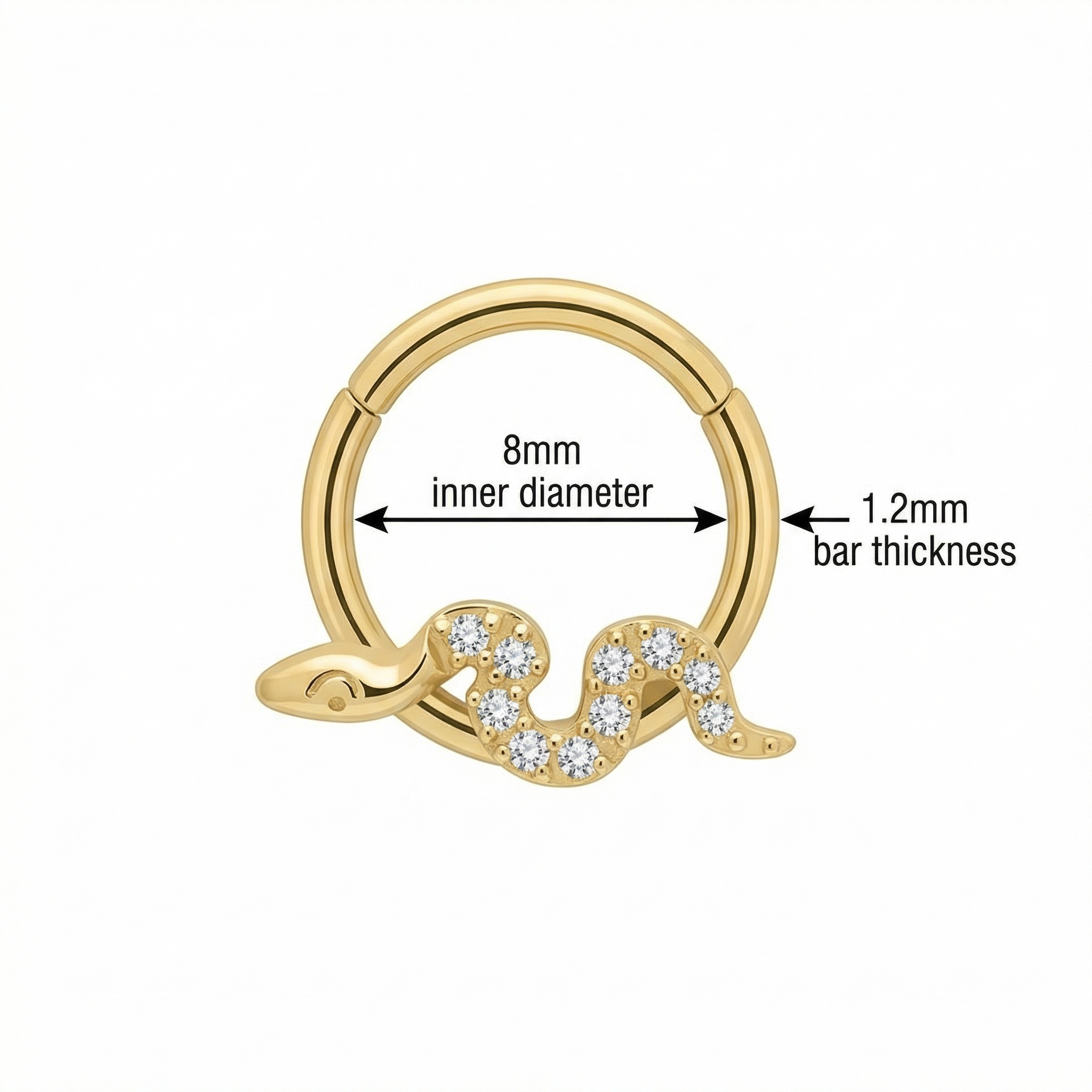 Snake Daith Piercing Jewelry - Sizing chart diagram for
