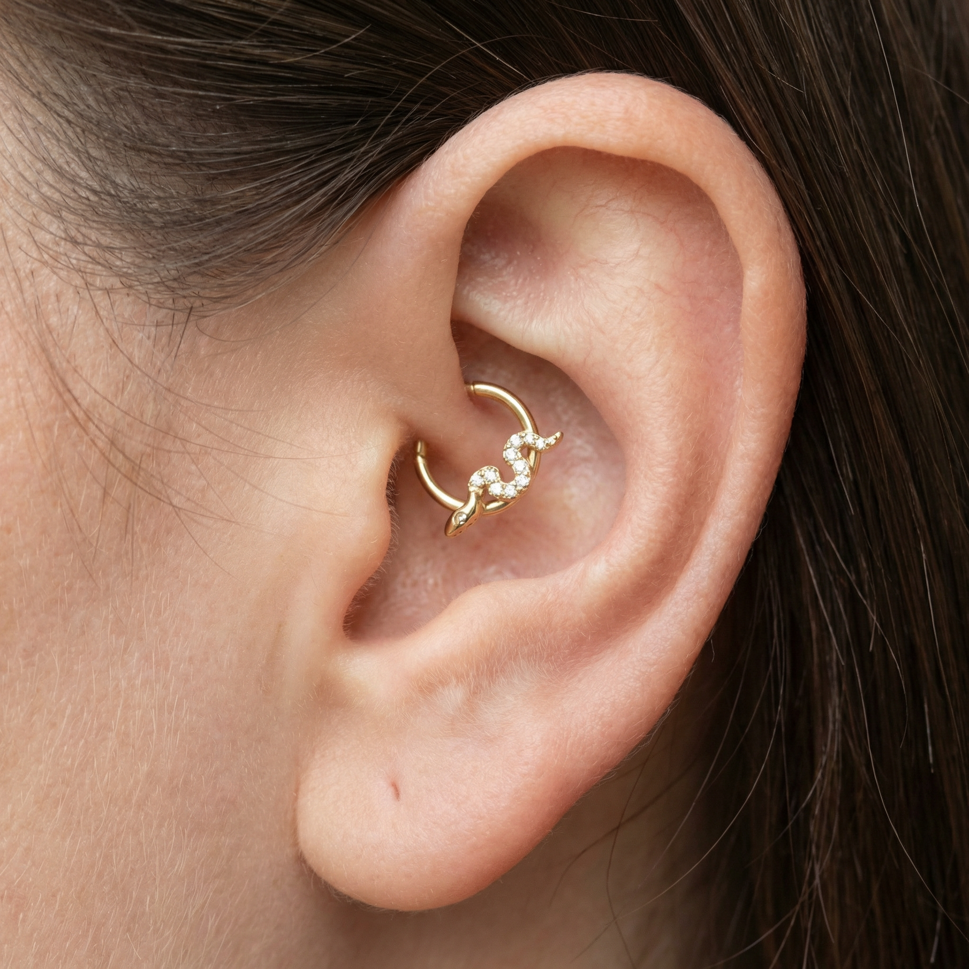 Snake Daith Piercing Jewelry - Side profile of a