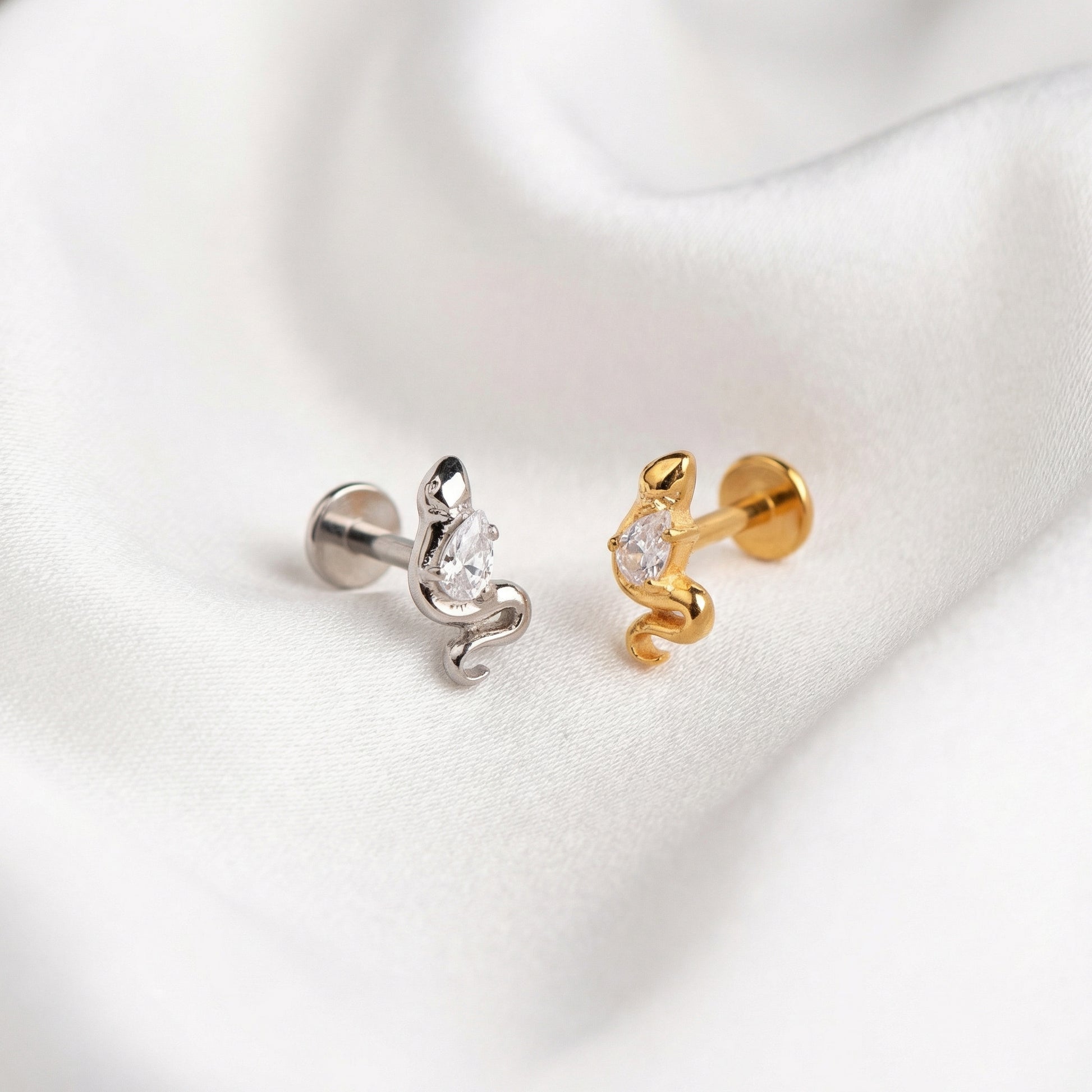 Forward Helix Ear Piercing - Gold and silver snake