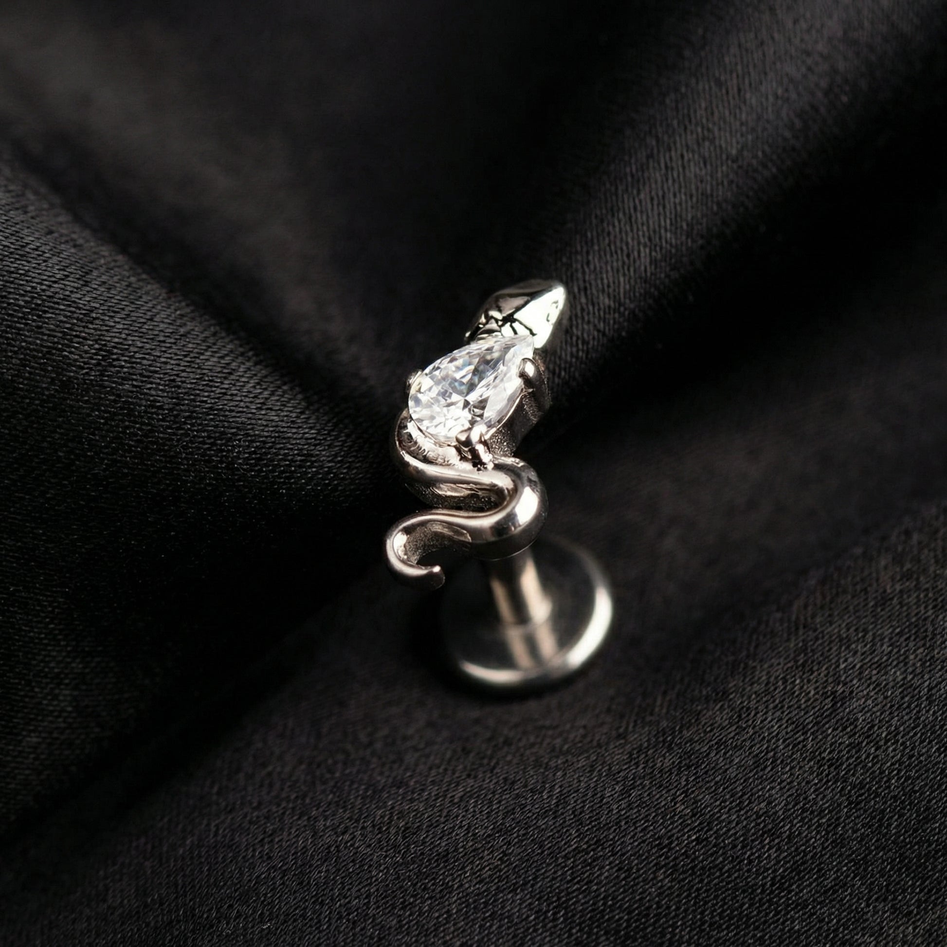 Forward Helix Ear Piercing - Silver snake zircon stud
