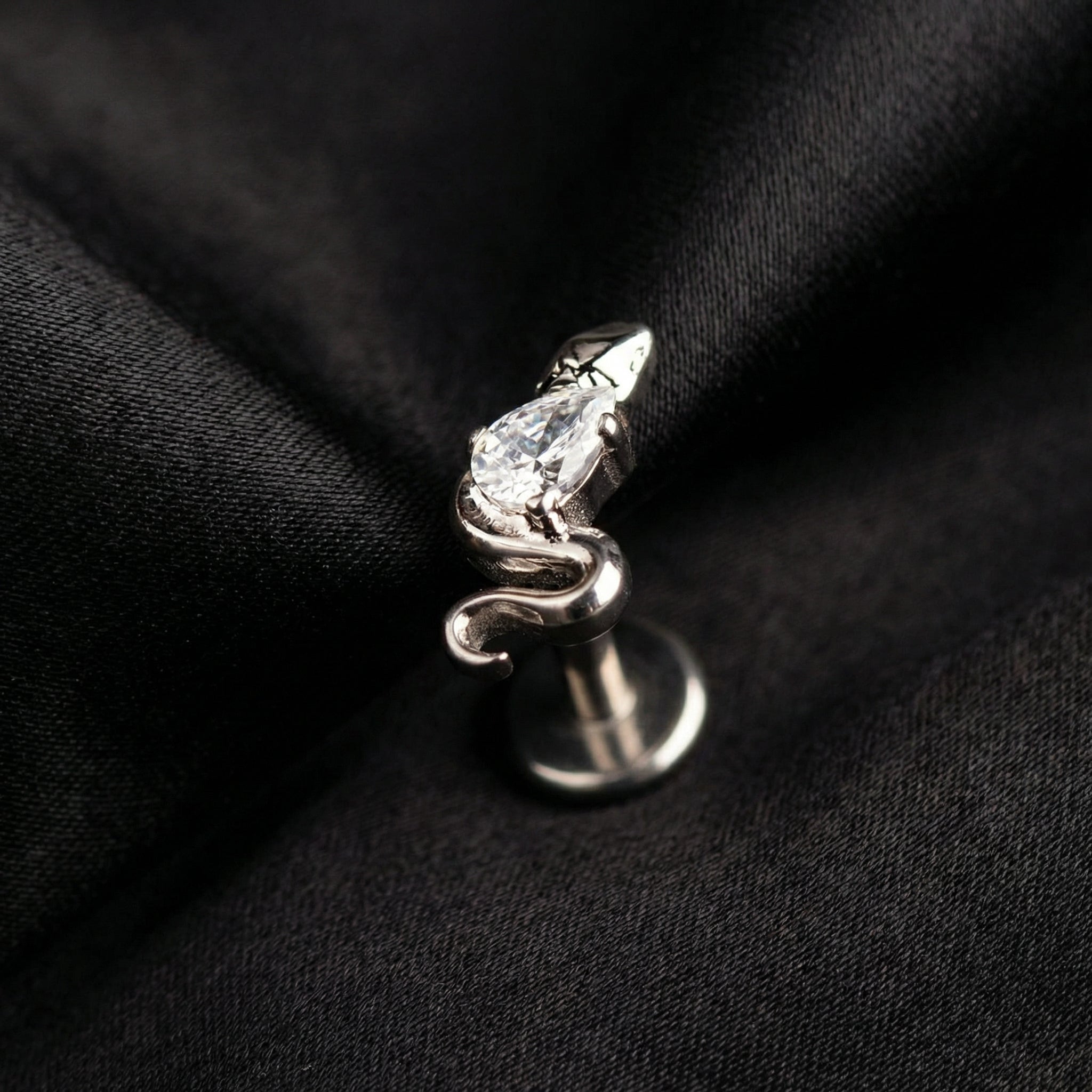 Forward Helix Ear Piercing - Silver snake zircon stud