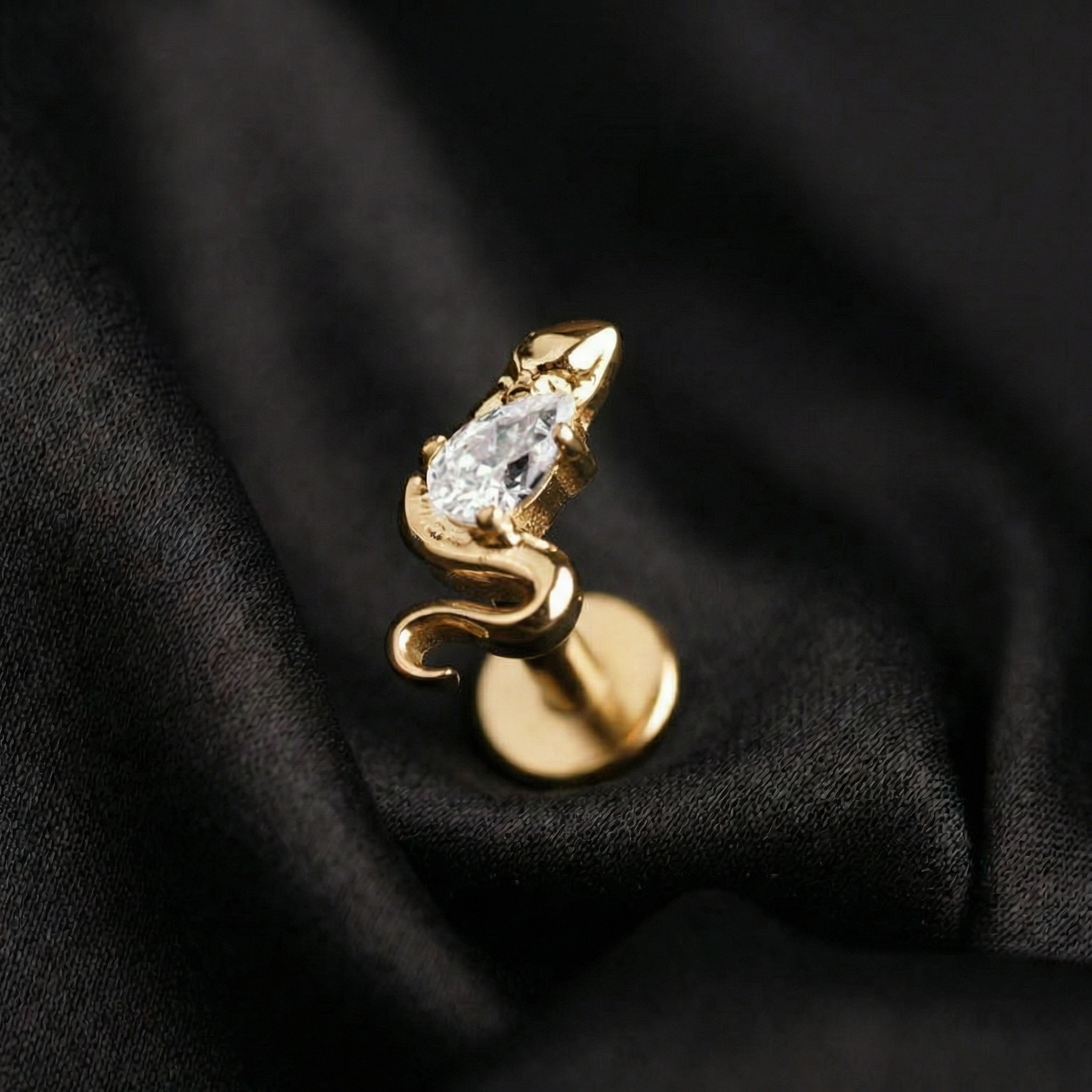 Forward Helix Ear Piercing - Gold snake zircon piercing