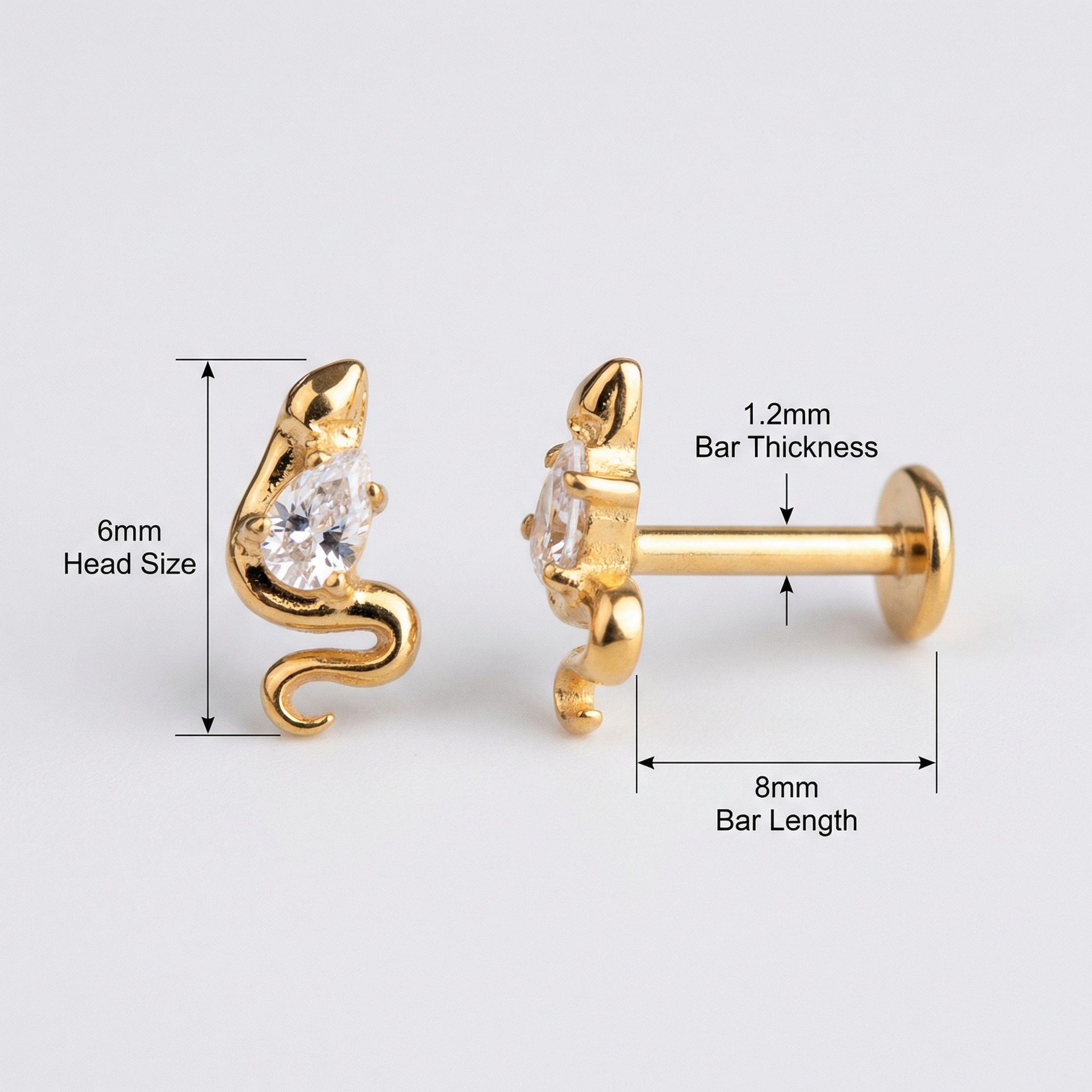 Forward Helix Ear Piercing - Dimensions chart for the
