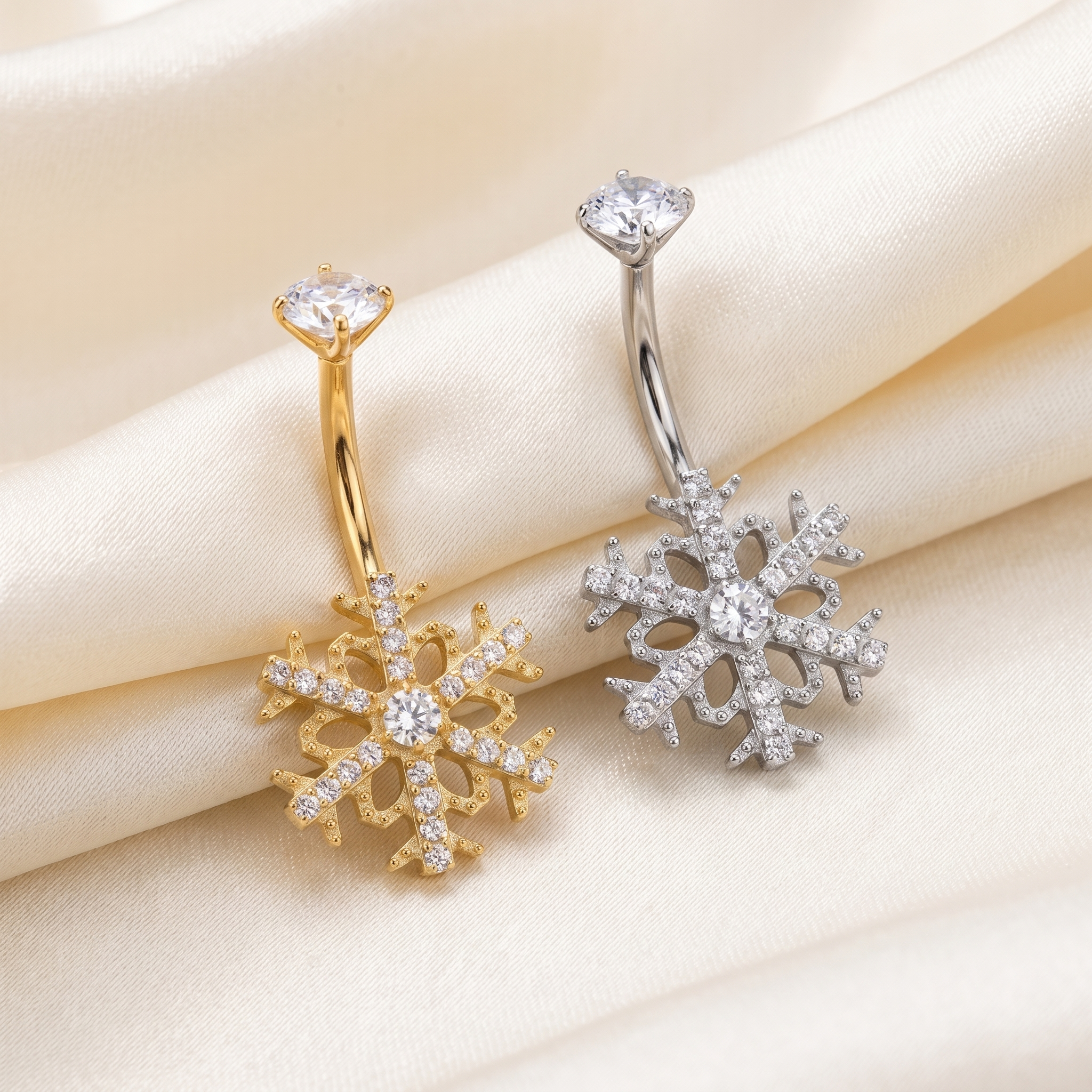 Floating Belly Button Piercing - Gold and silver winter