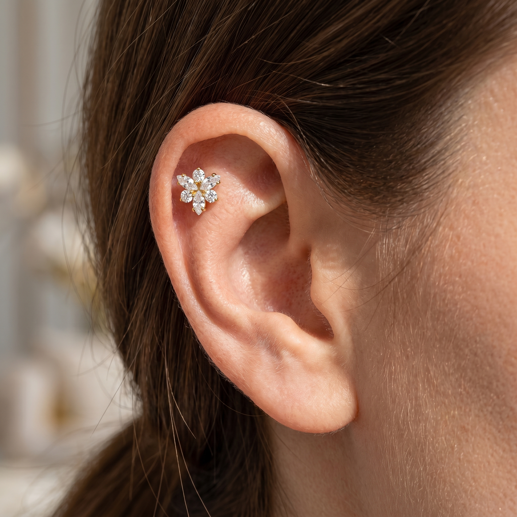 Snowflake Front Helix Piercing · helix jewelry stud