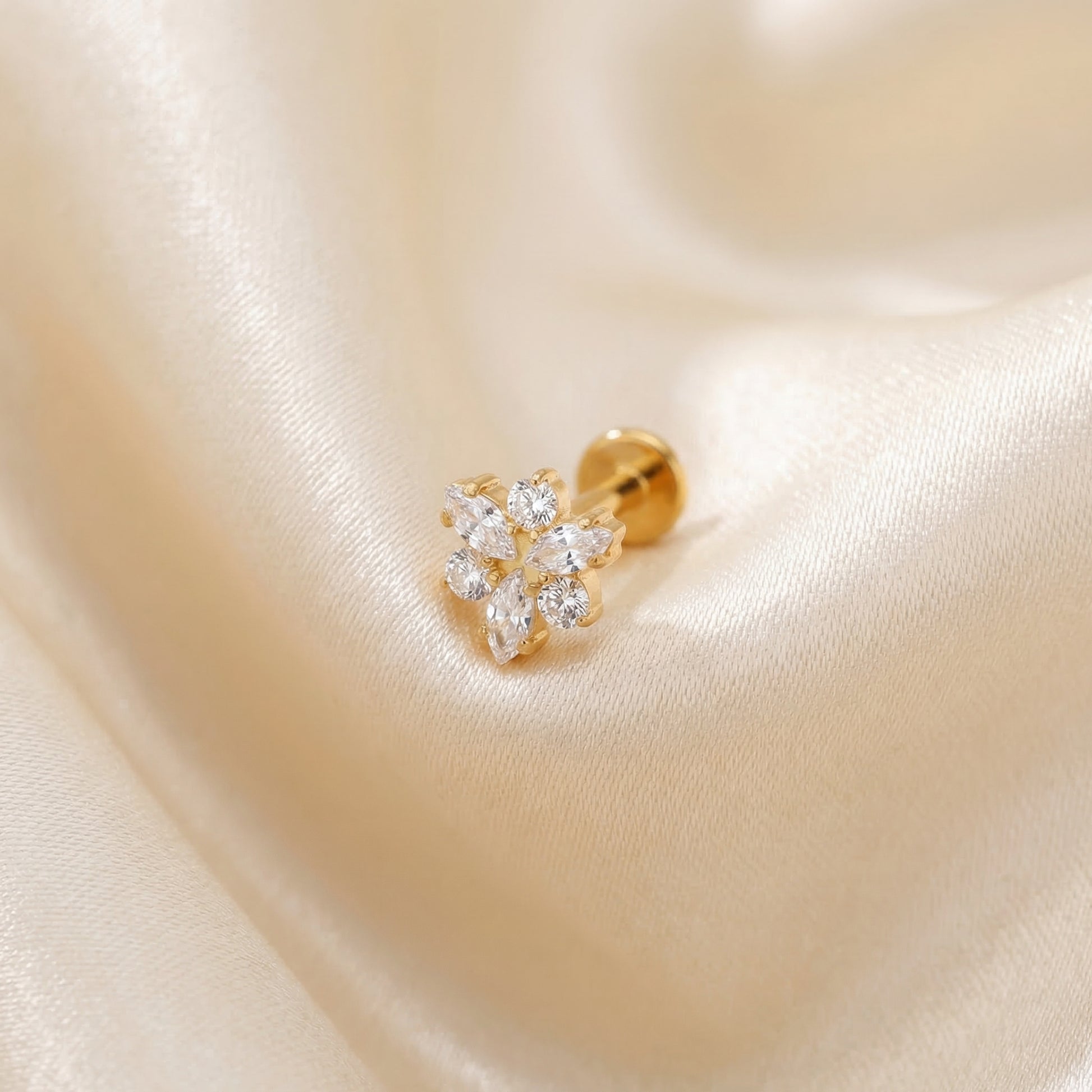 Snowflake Front Helix Piercing - Gold medical-grade titanium piercing