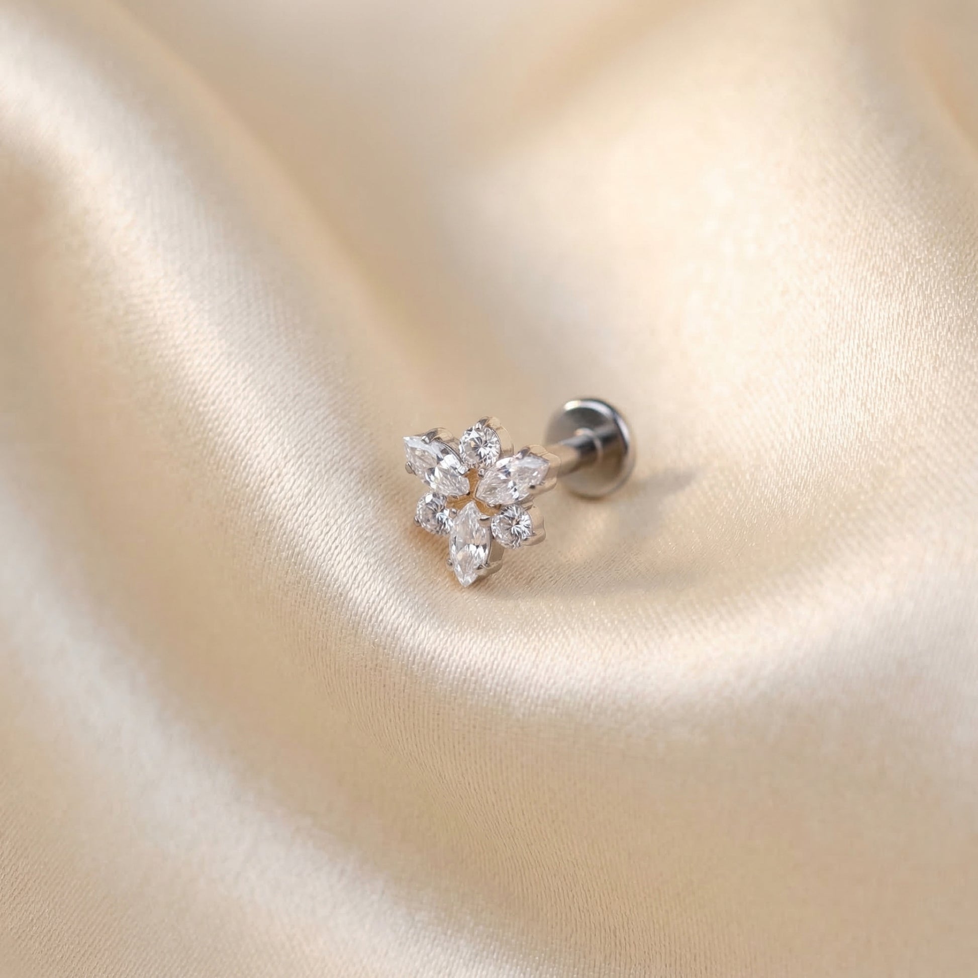 Snowflake Front Helix Piercing - Silver snowflake zircon cluster