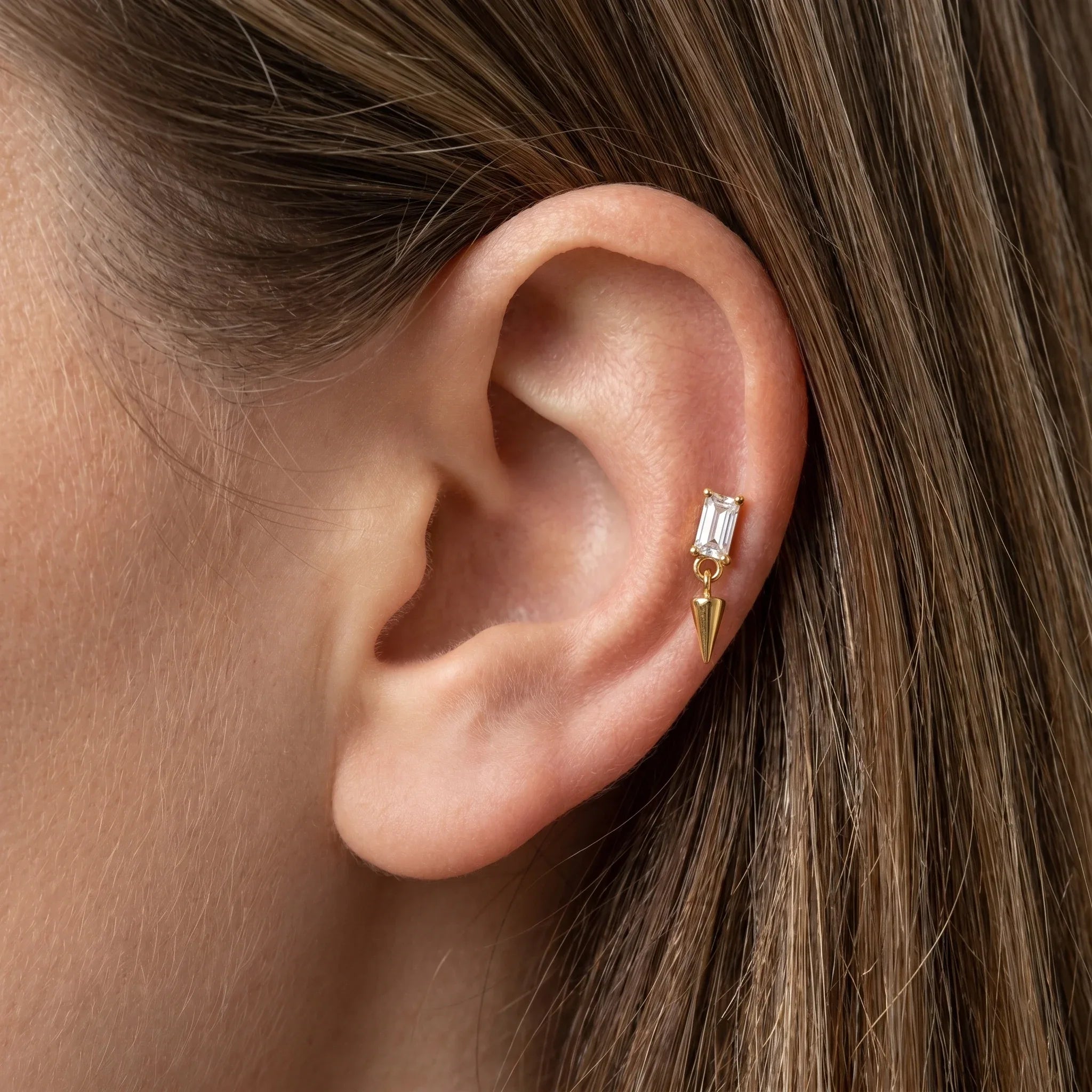 Spike Front Helix Piercing - Gold medical-grade titanium stud