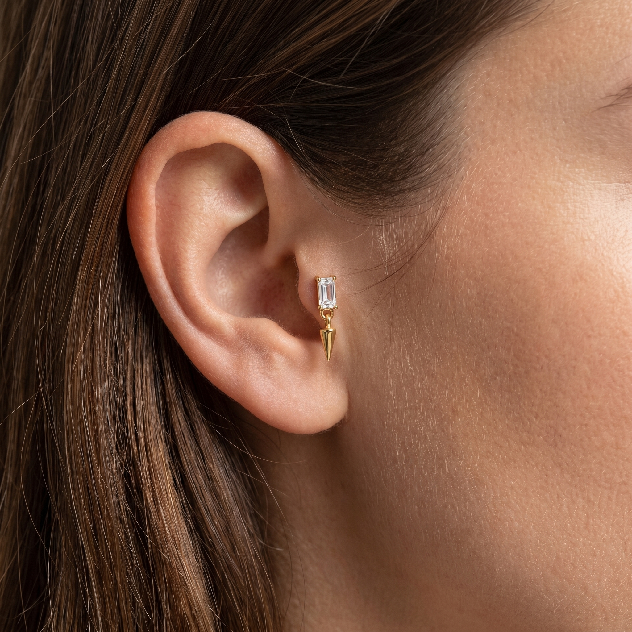 Spike Front Helix Piercing - Gold hypoallergenic ear stack