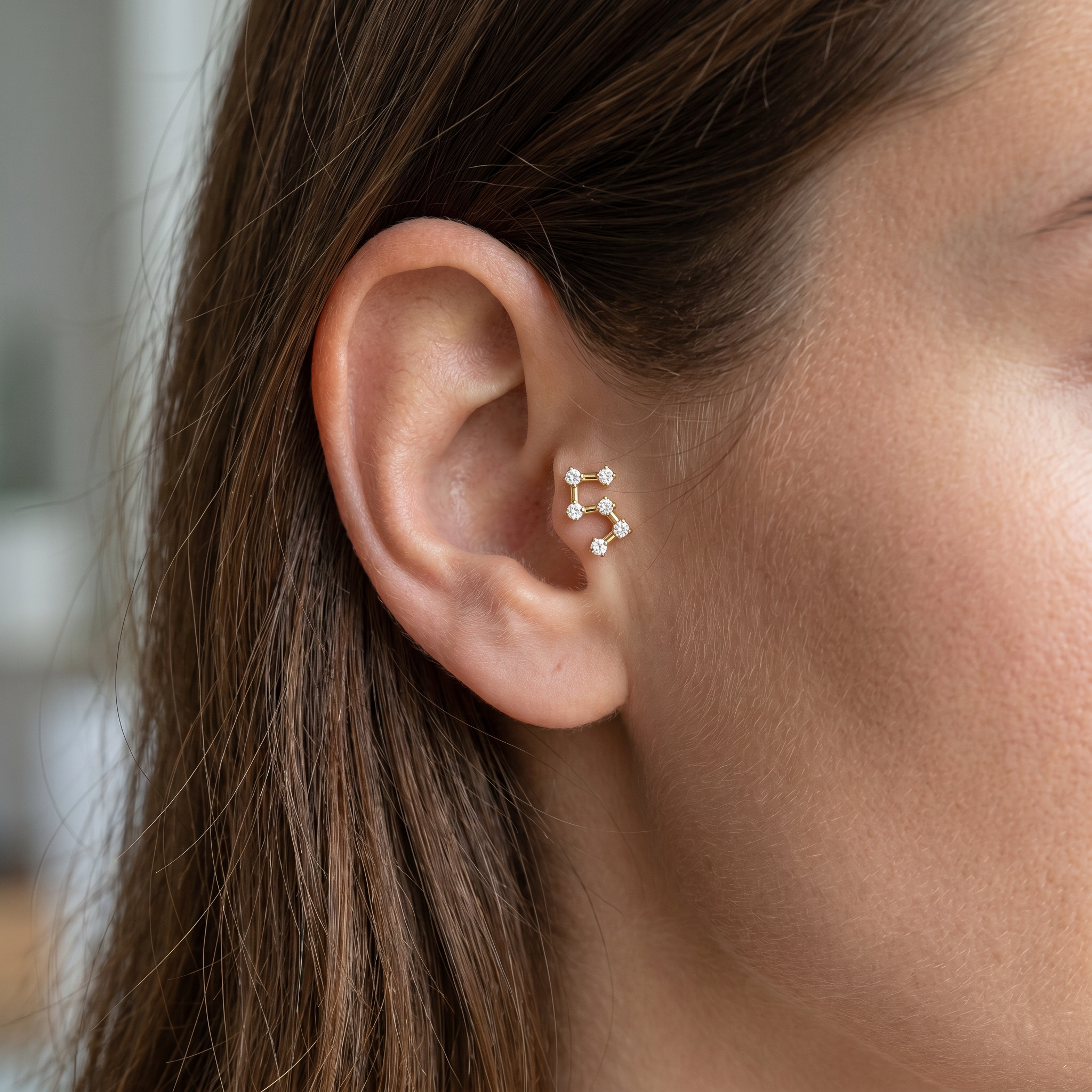 Silver star cluster zircon stud — tragus jewelry placement
