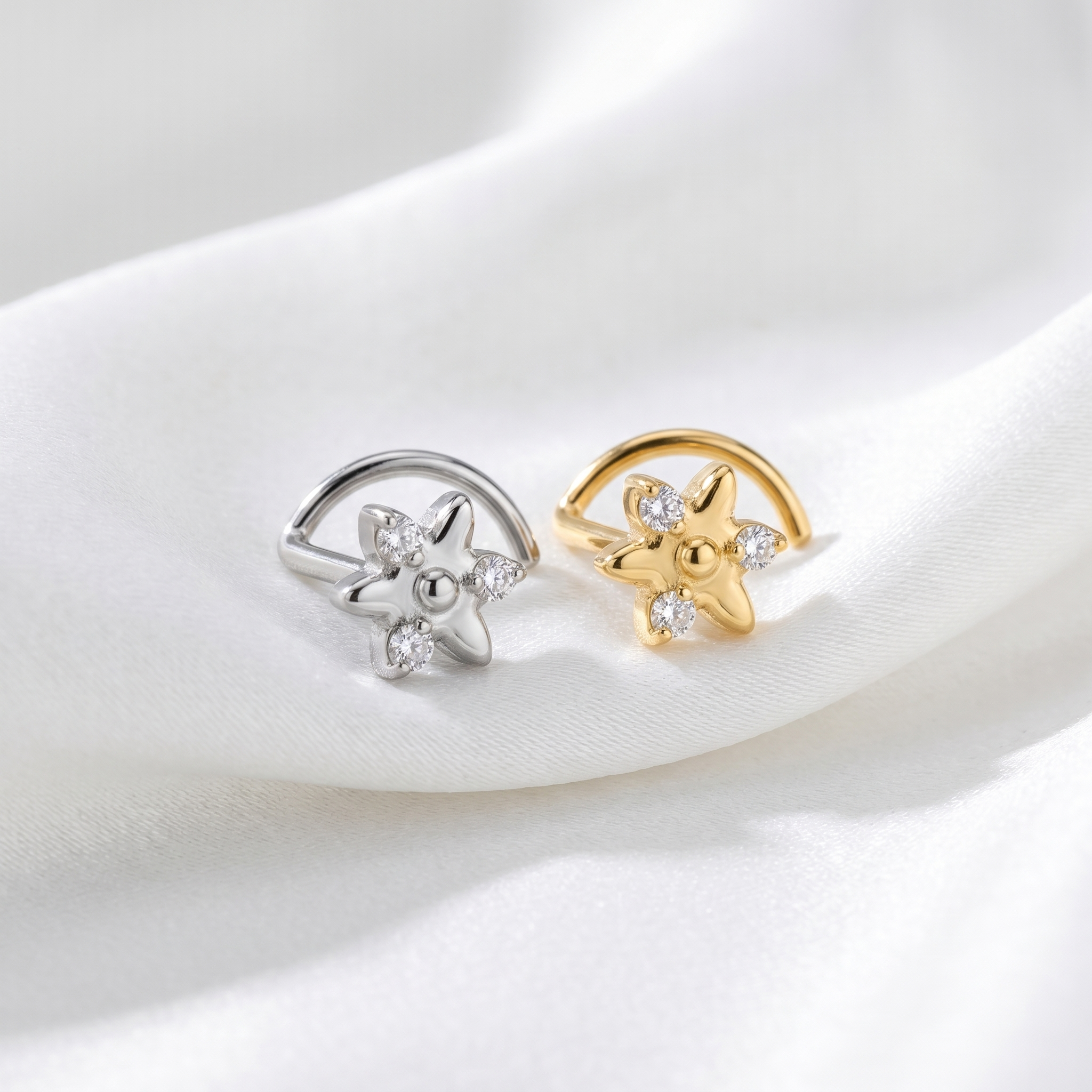 star nose stud on satin, G23 implant-grade titanium