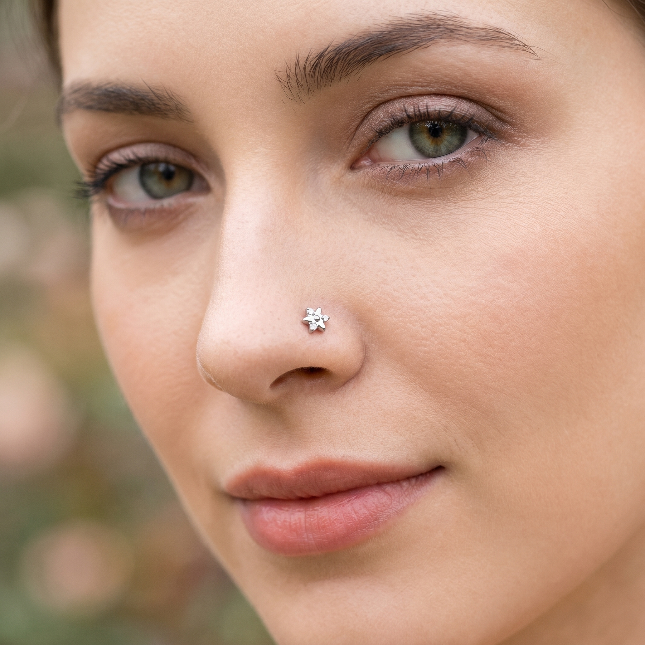 star nose stud side profile on the nostril