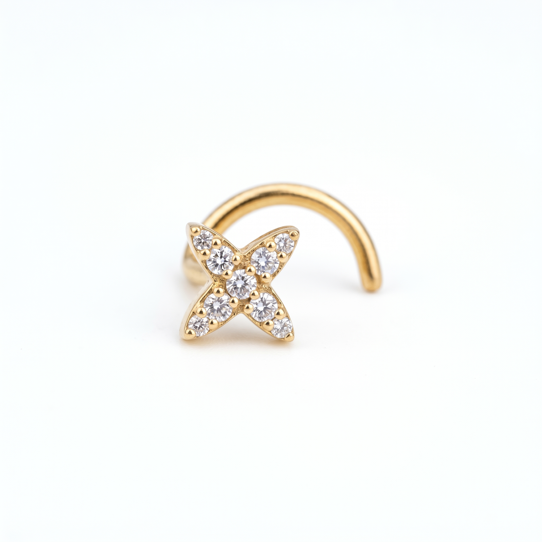 starburst nose stud close-up on a model — single nostril nose jewelry