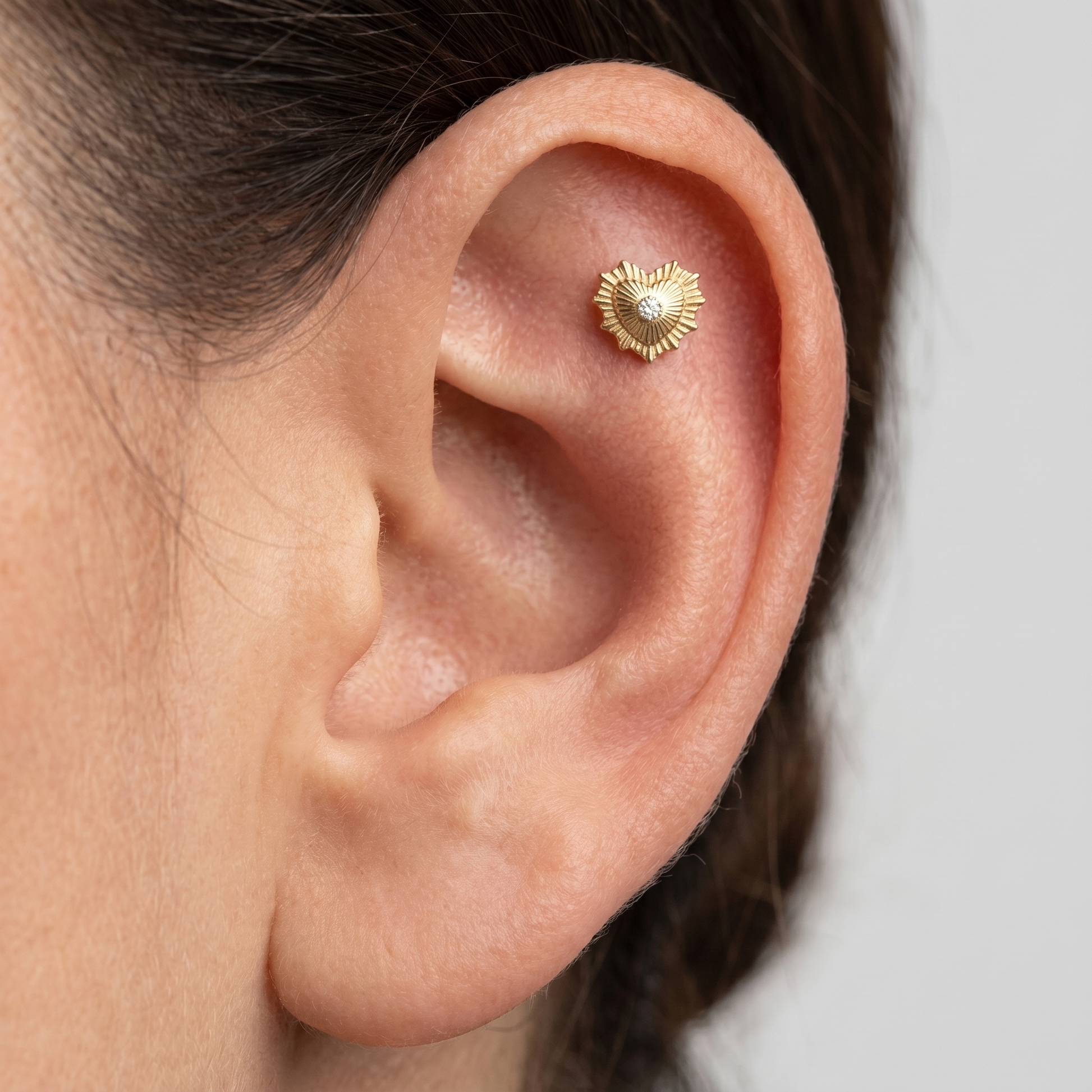 Sunburst Front Helix Piercing · helix jewelry stud