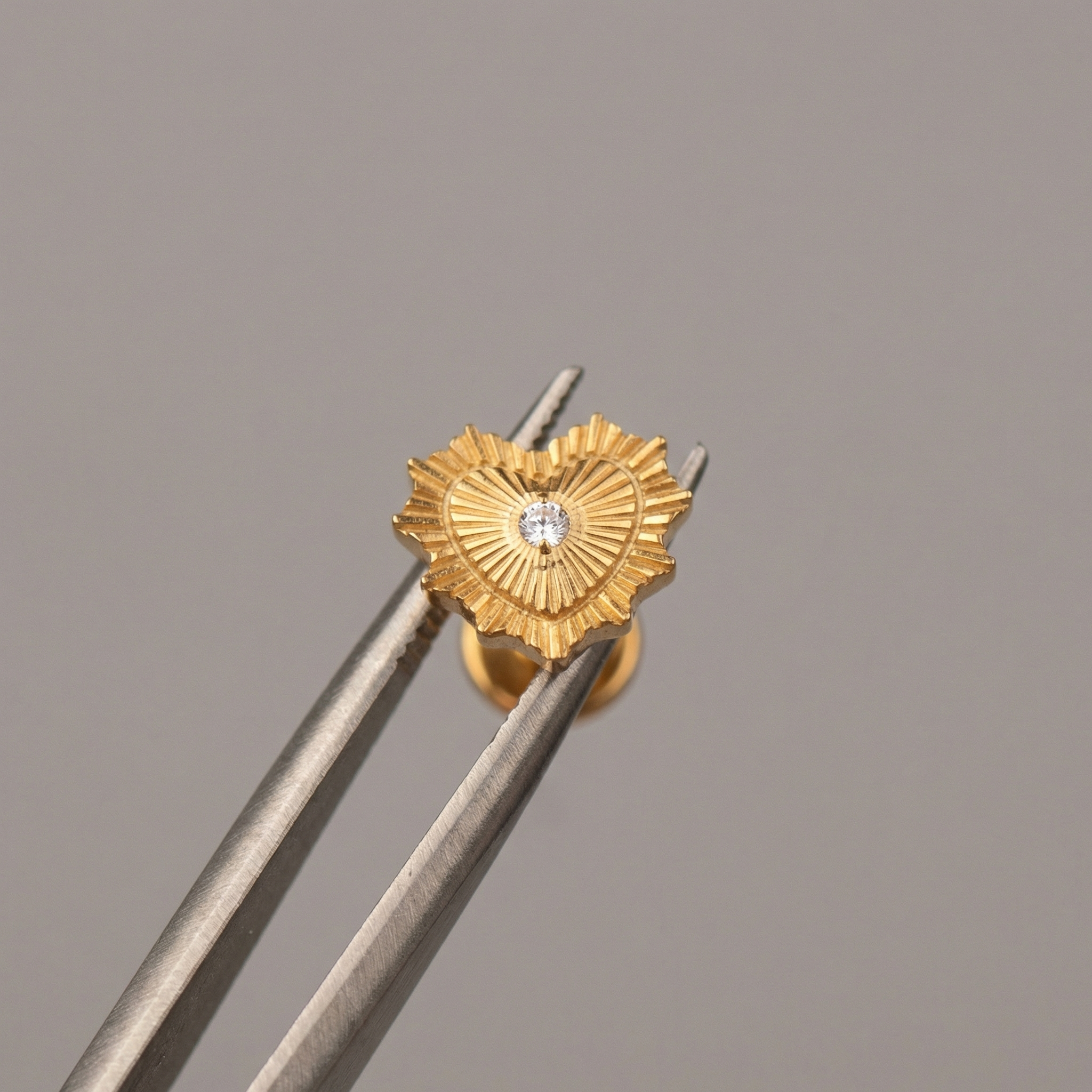 Sunburst Front Helix Piercing - Precision piercing tweezers holding