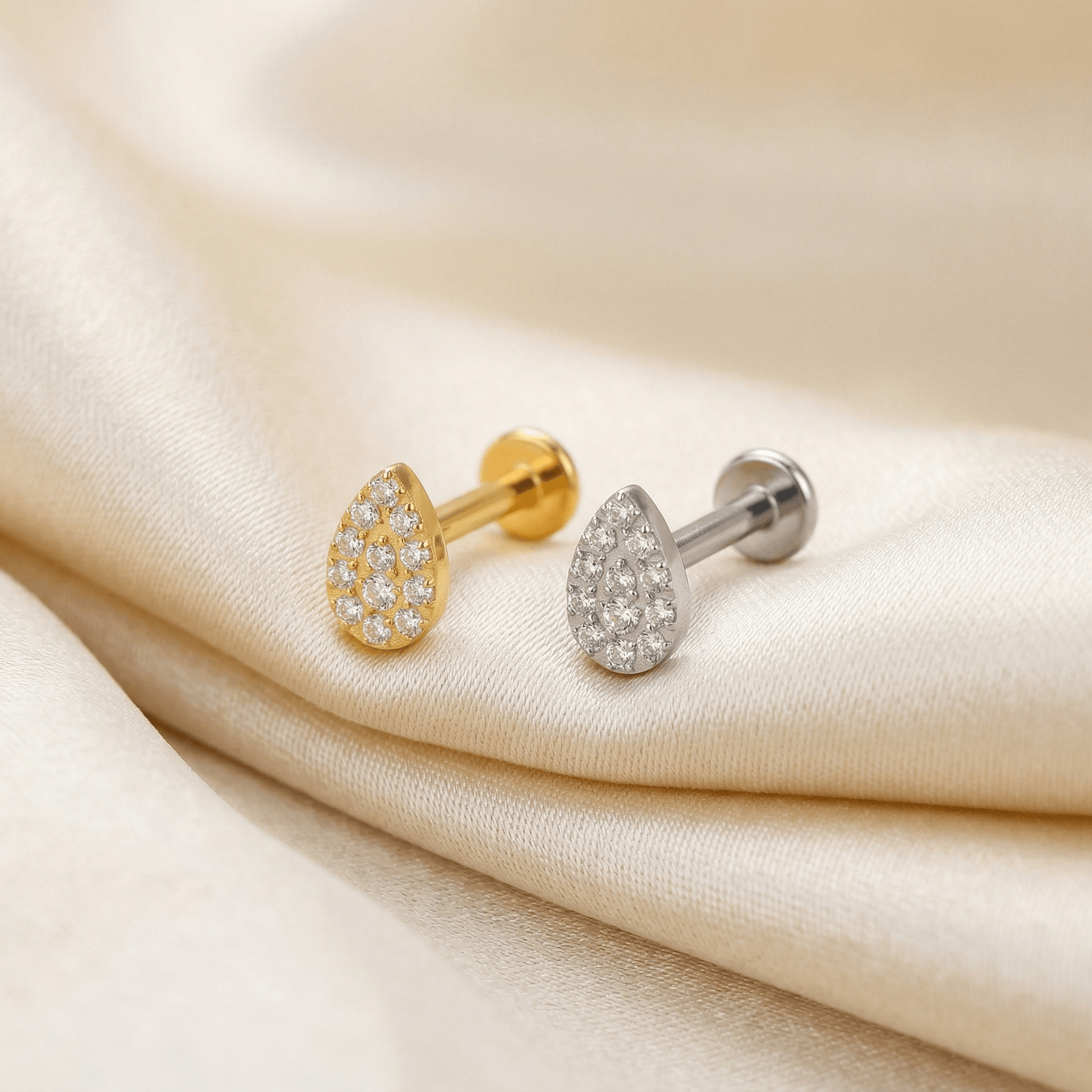 Forward Helix Piercing Jewelry - Gold and silver teardrop