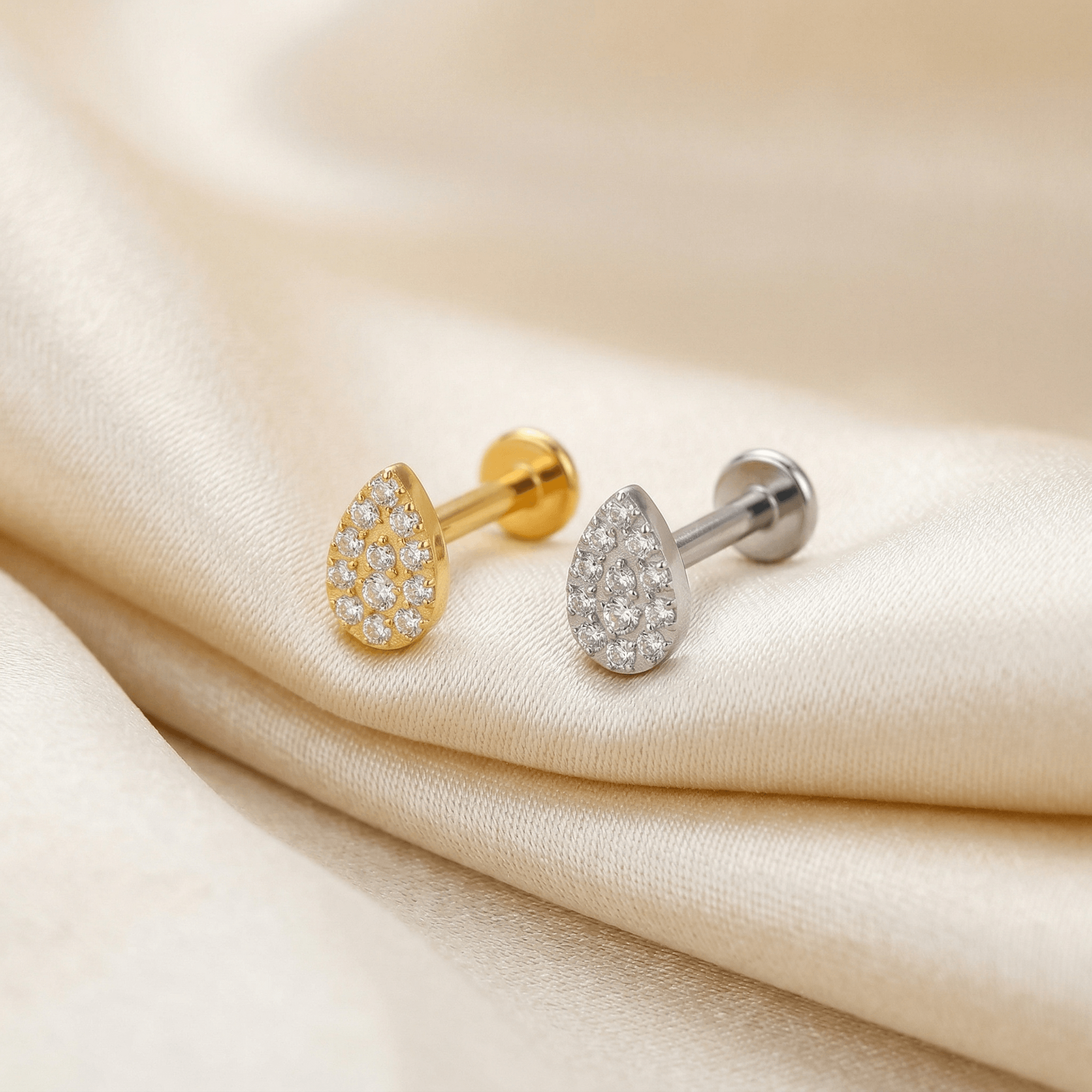 Forward Helix Piercing Jewelry - Gold and silver teardrop